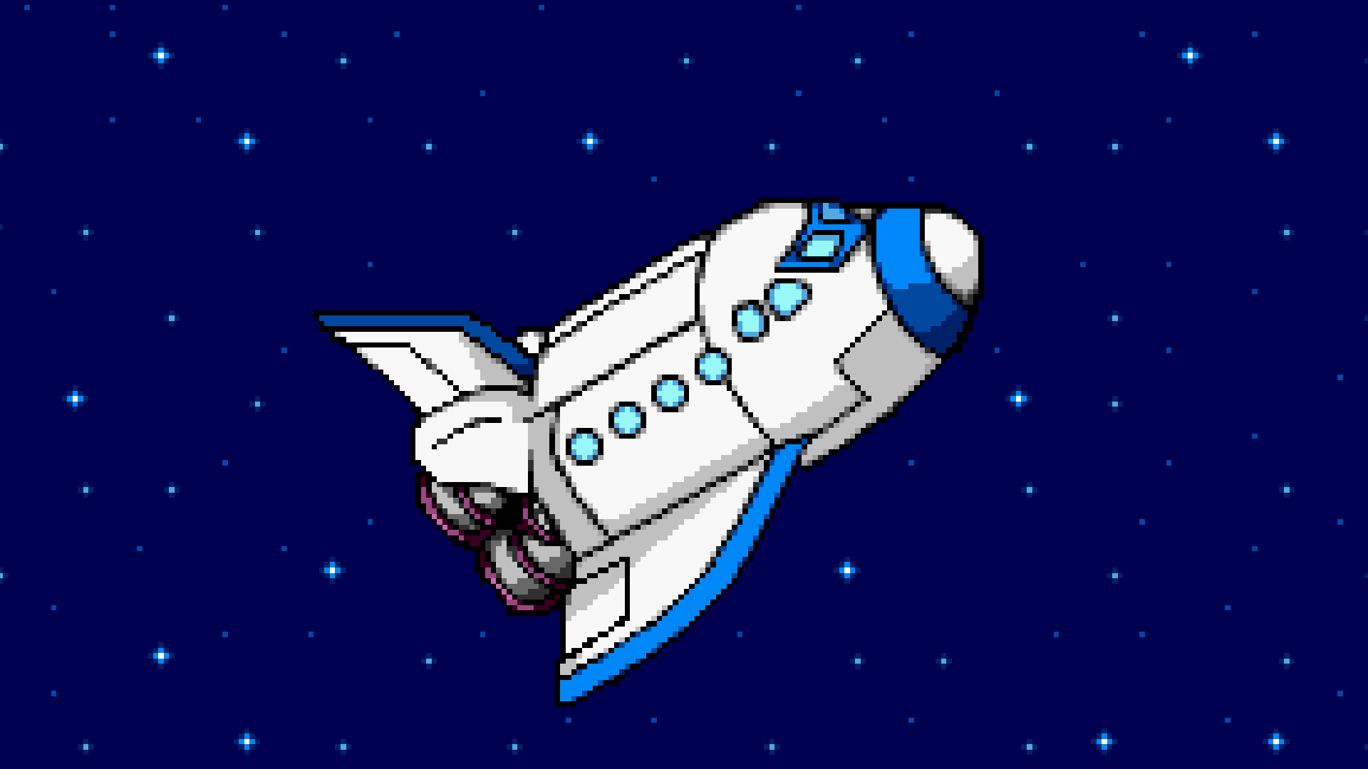 Pixel art spaceship in starry outer space HD Wallpaper