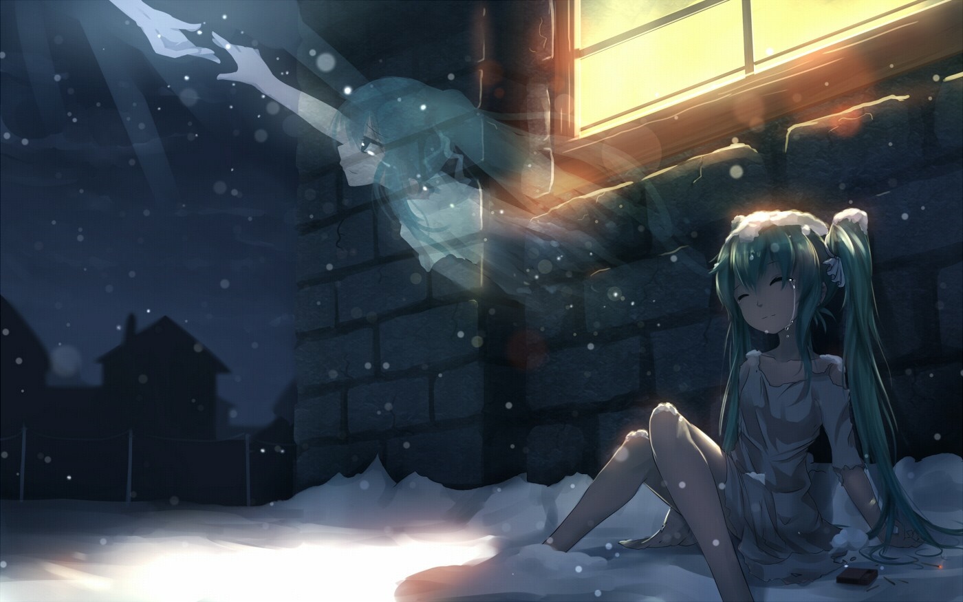 Hatsune Miku in the snow reaching for a spirit HD Wallpaper