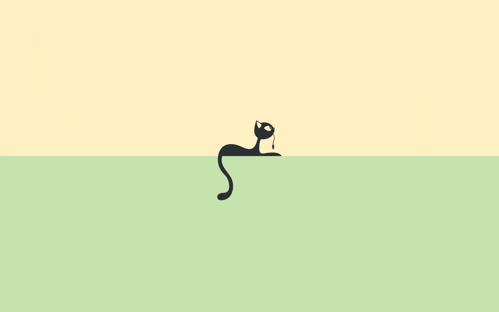 Minimalist black cat illustration with headphones HD Wallpaper