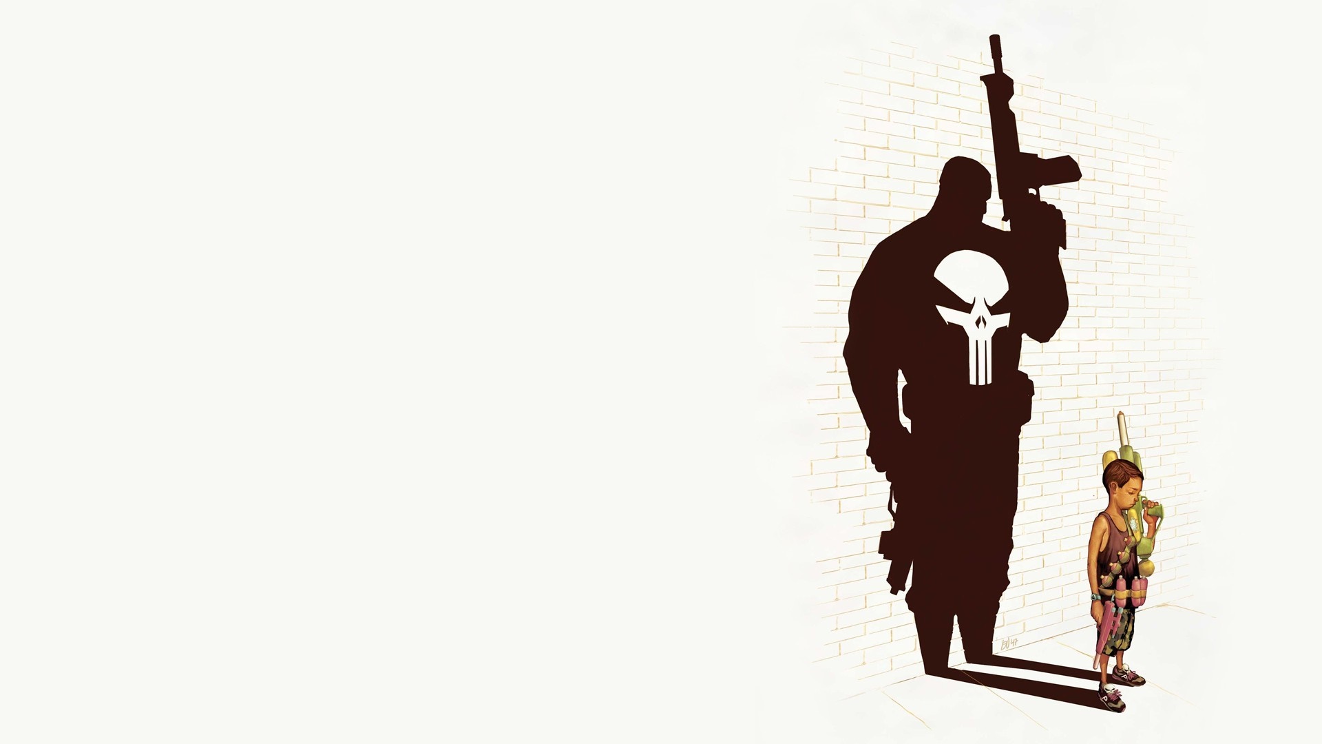 The Punisher's shadow over a child HD Wallpaper