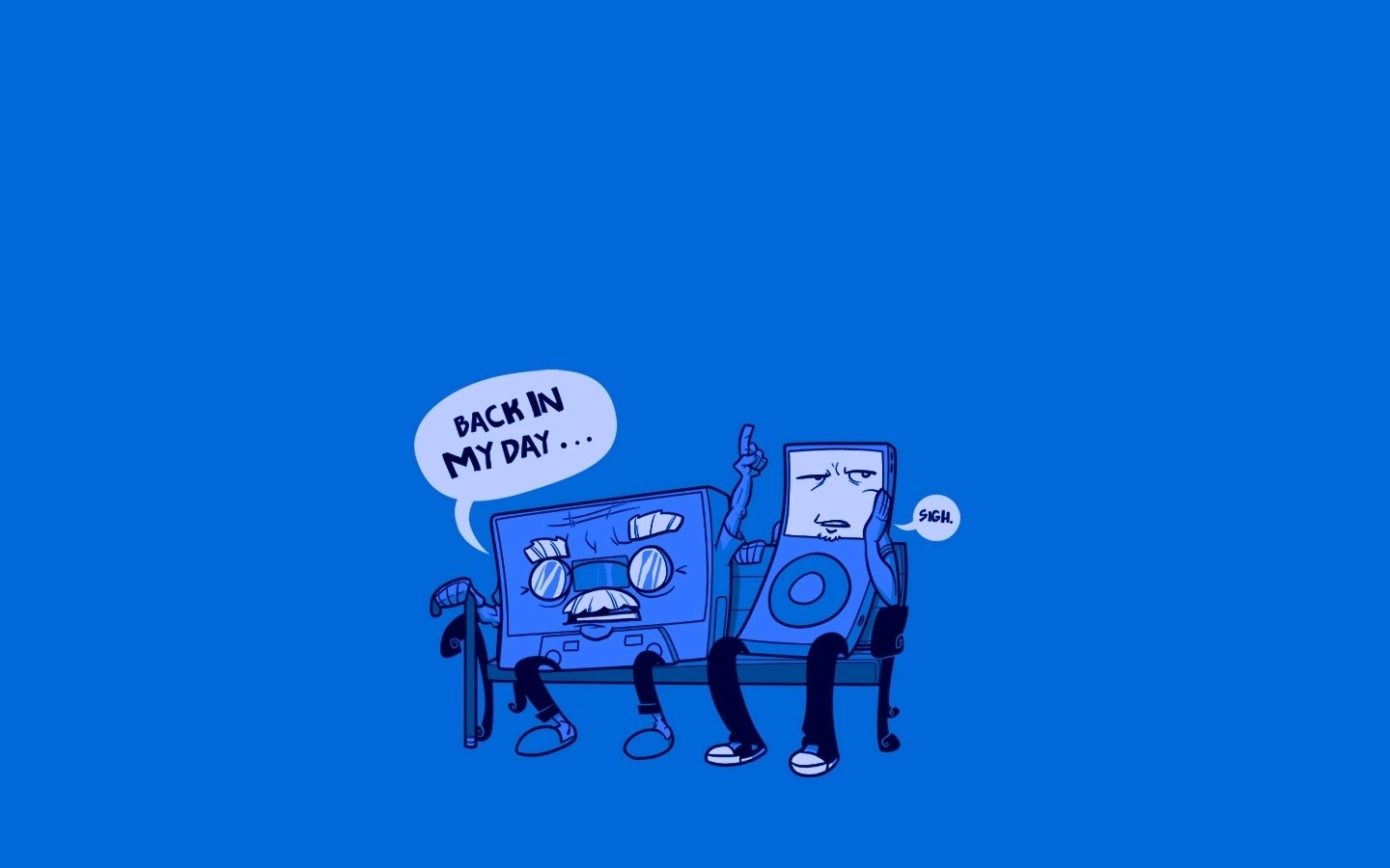 Cassette tape and iPod sitting on a bench HD Wallpaper