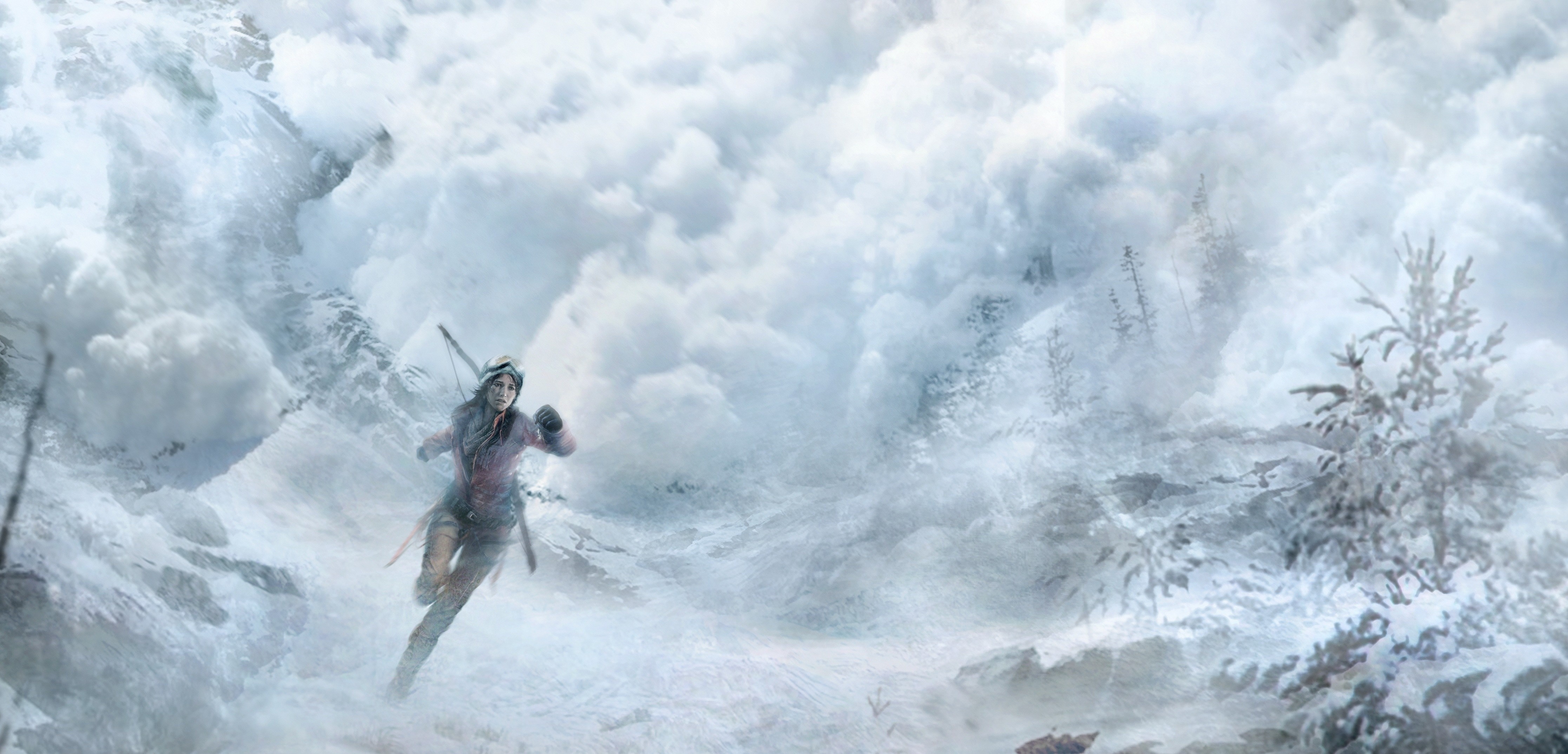 Lara Croft from Rise of the Tomb Raider running in snow HD Wallpaper