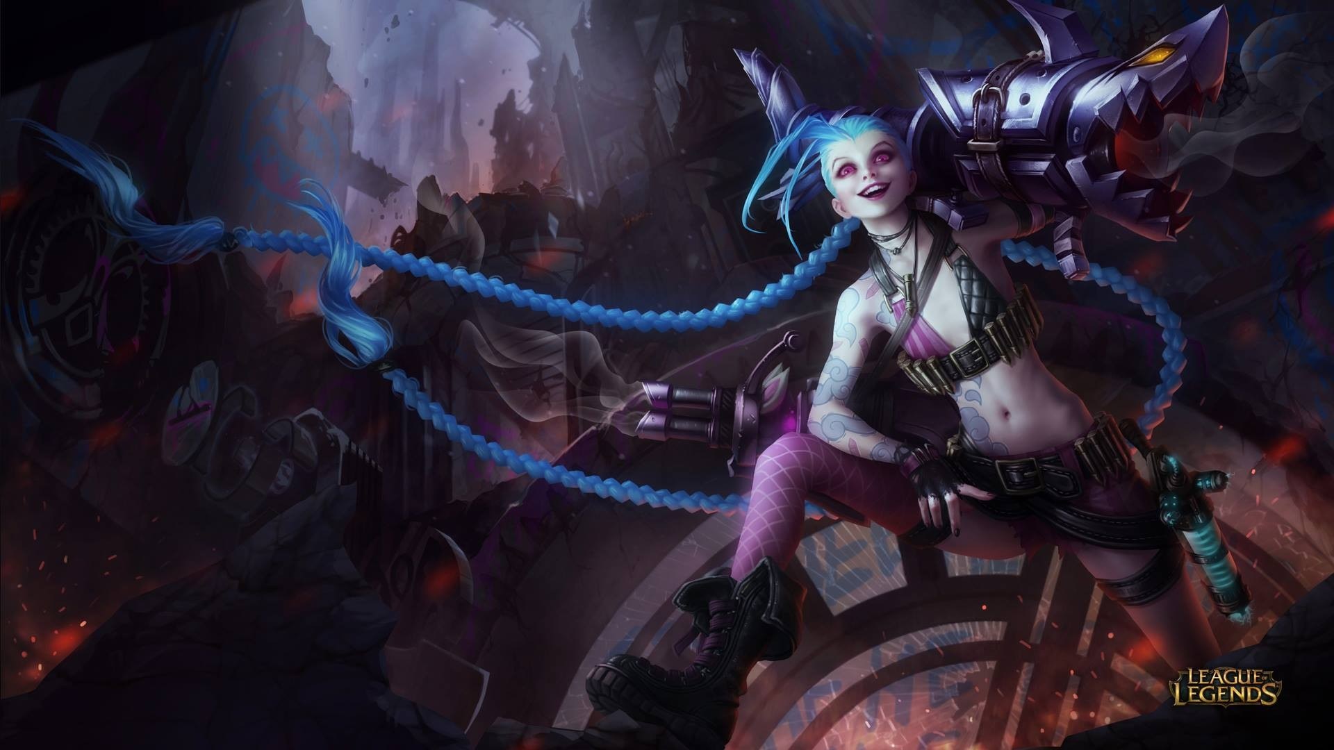 Jinx from League of Legends with Fishbones HD Wallpaper