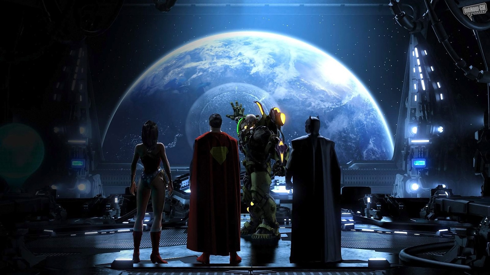Justice League from Space viewing Earth HD Wallpaper