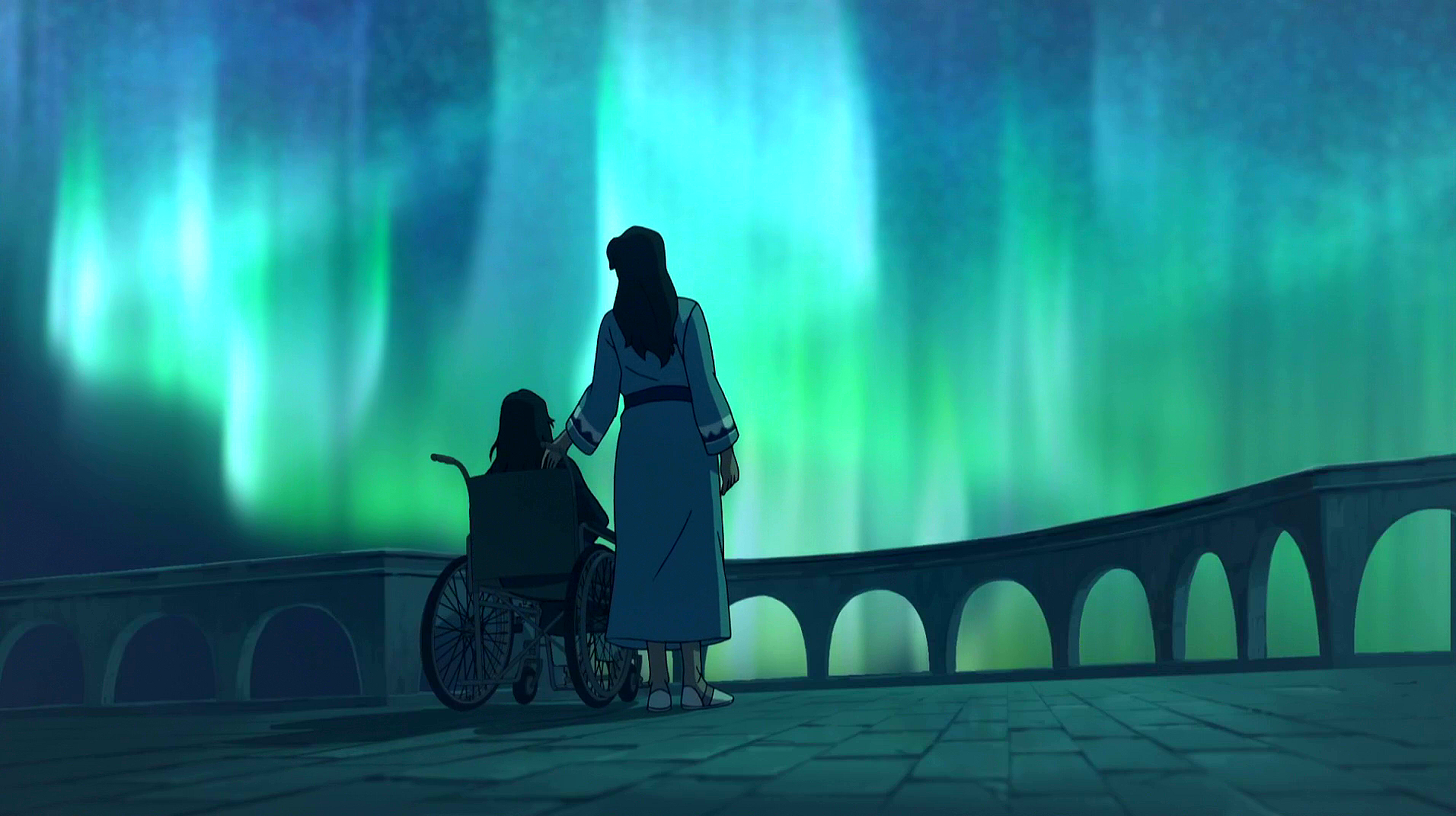 Two people watching the Aurora Borealis HD Wallpaper