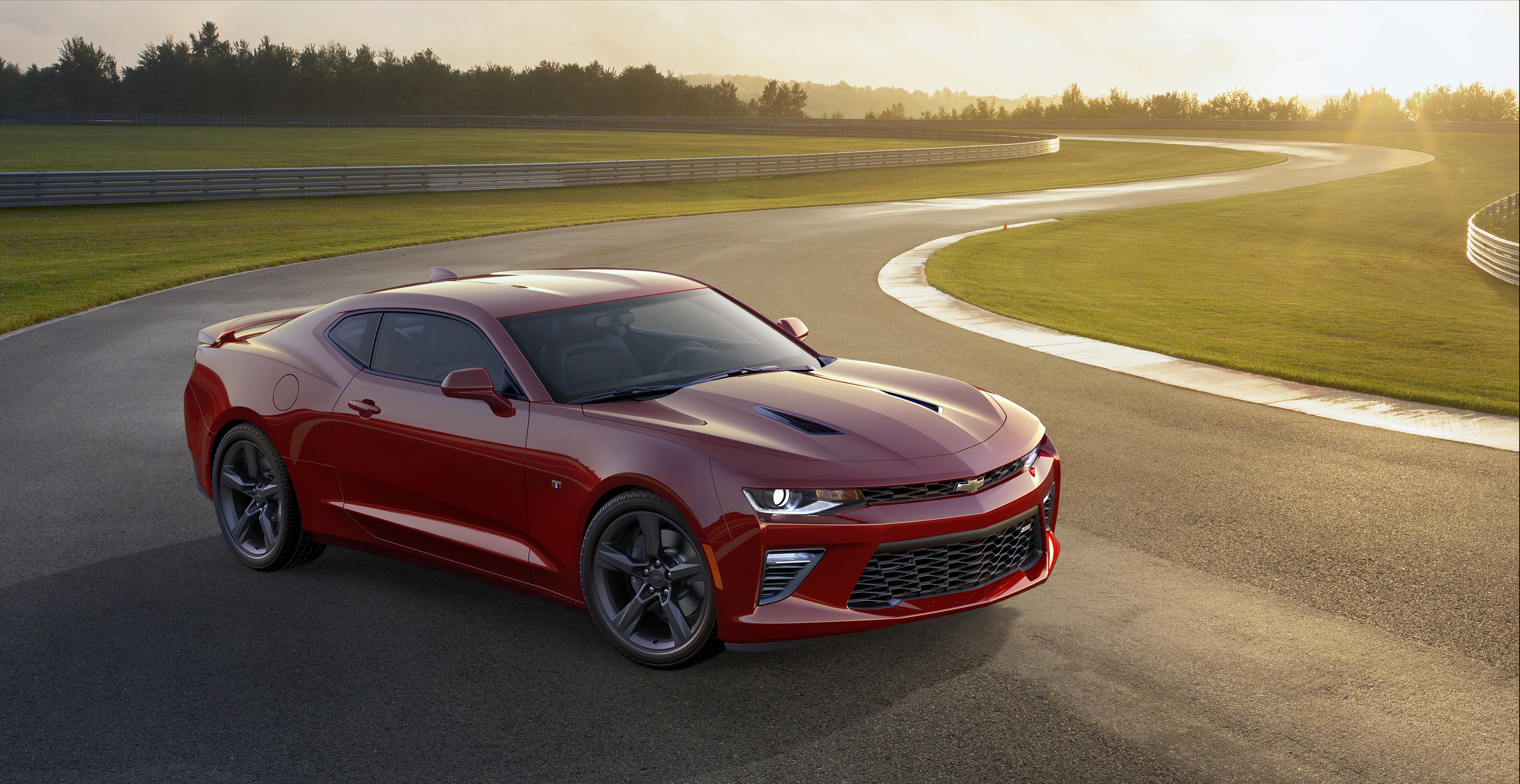 Red Chevrolet Camaro SS Coupe on a Racetrack HD Wallpaper