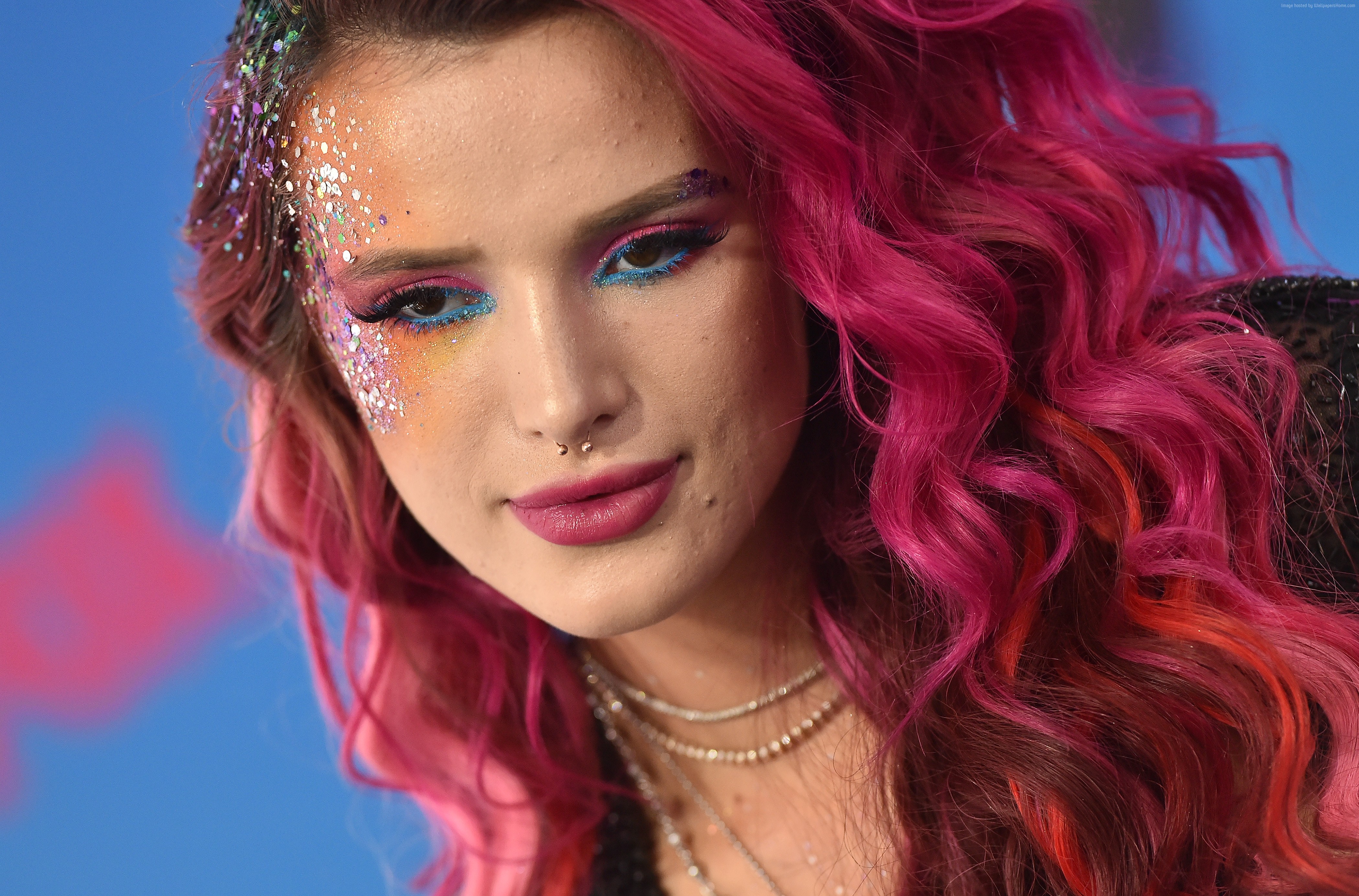Bella Thorne with glitter makeup and pink hair HD Wallpaper