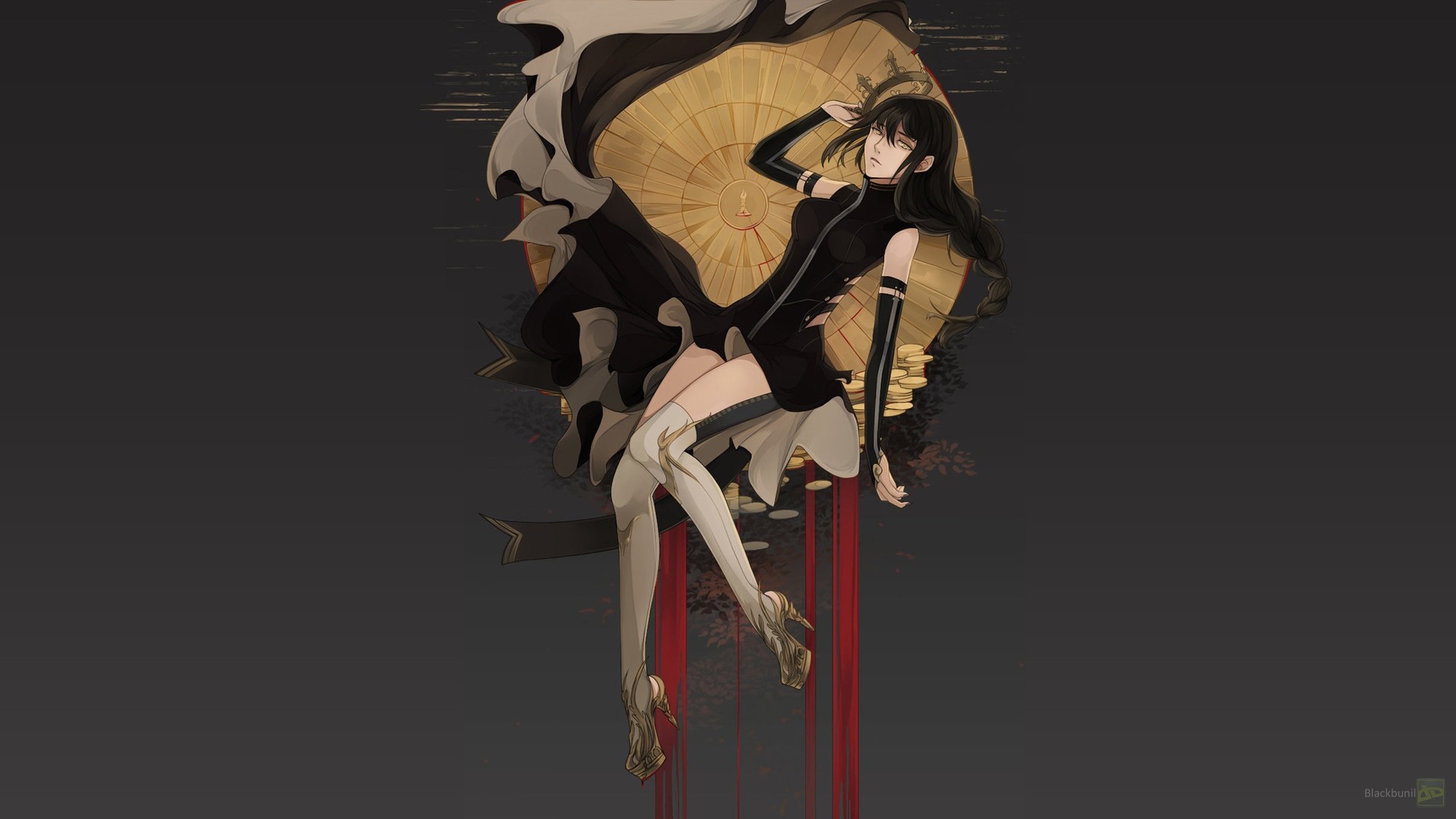 Original character in black dress with umbrella HD Wallpaper