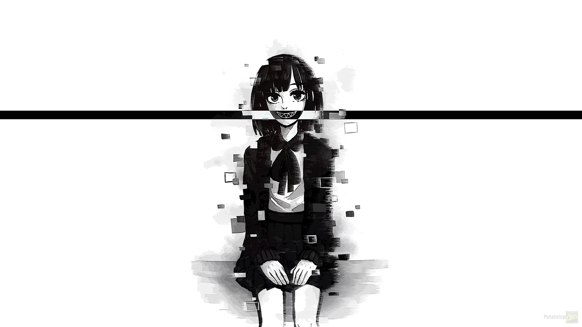 Glitch art of a girl in a school uniform HD Wallpaper