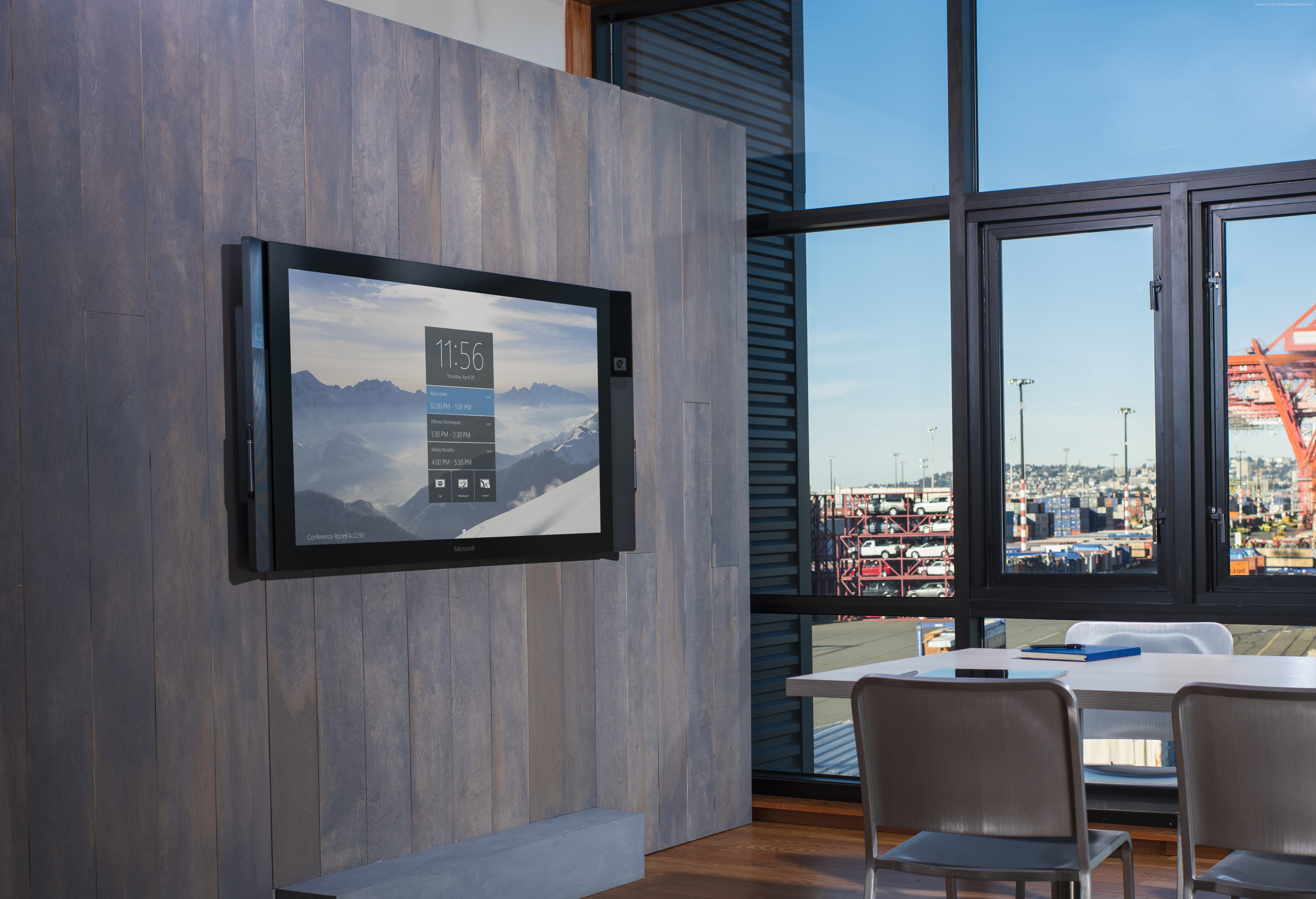 Microsoft Surface Hub in a modern office with a view HD Wallpaper