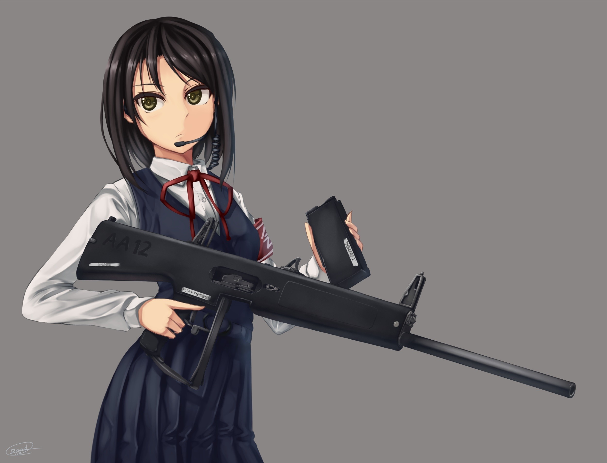 Anime girl with AA-12 shotgun HD Wallpaper