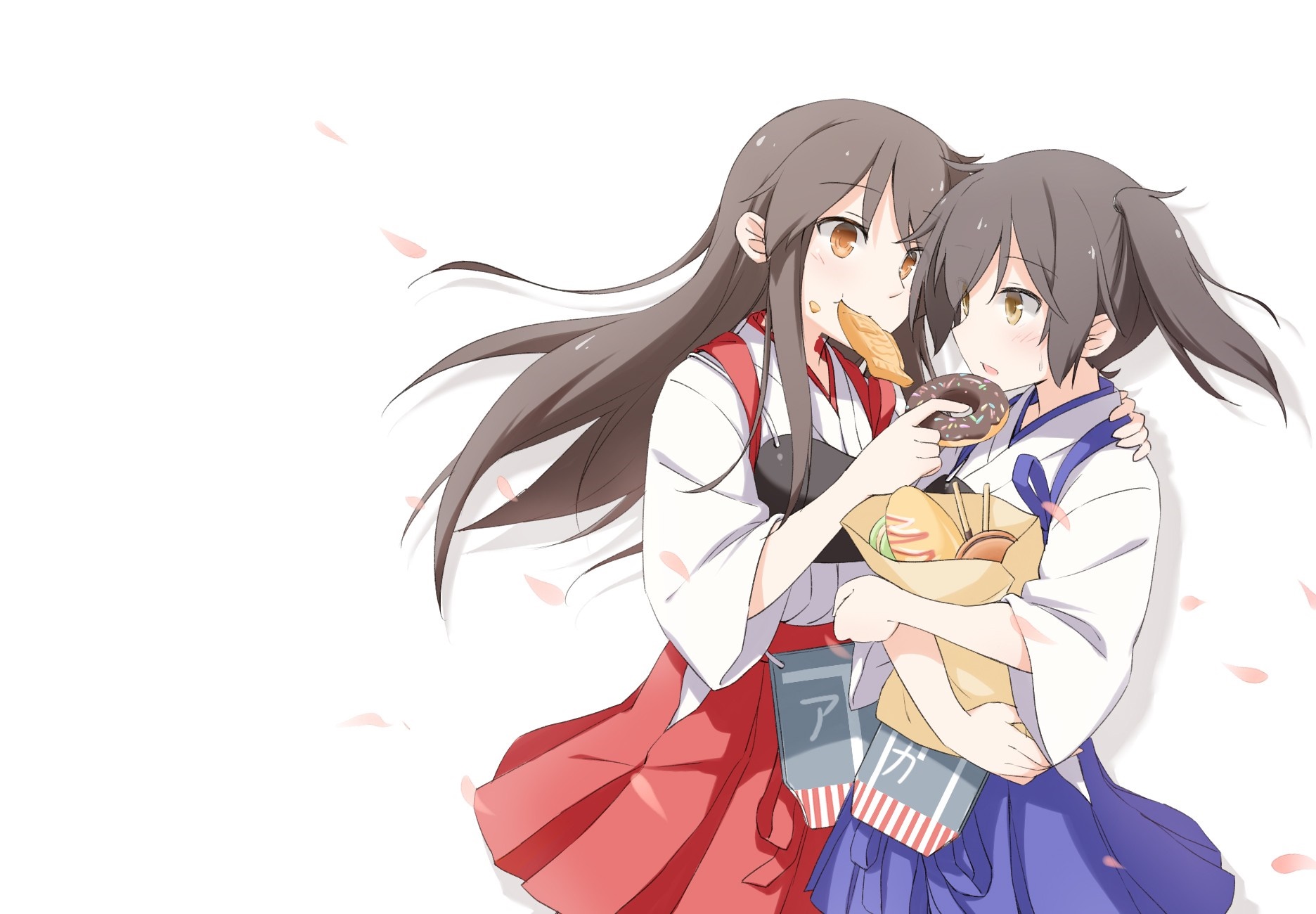 Two anime girls from Kantai Collection eating donuts HD Wallpaper