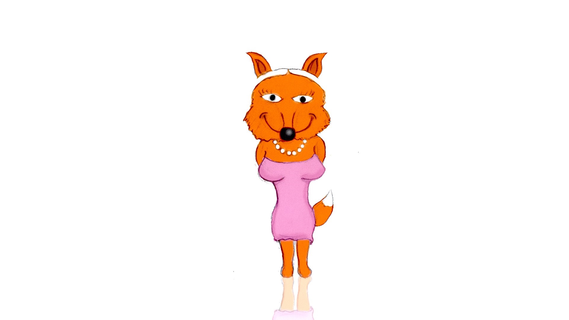 Cartoon fox wearing a pink dress and pearls HD Wallpaper