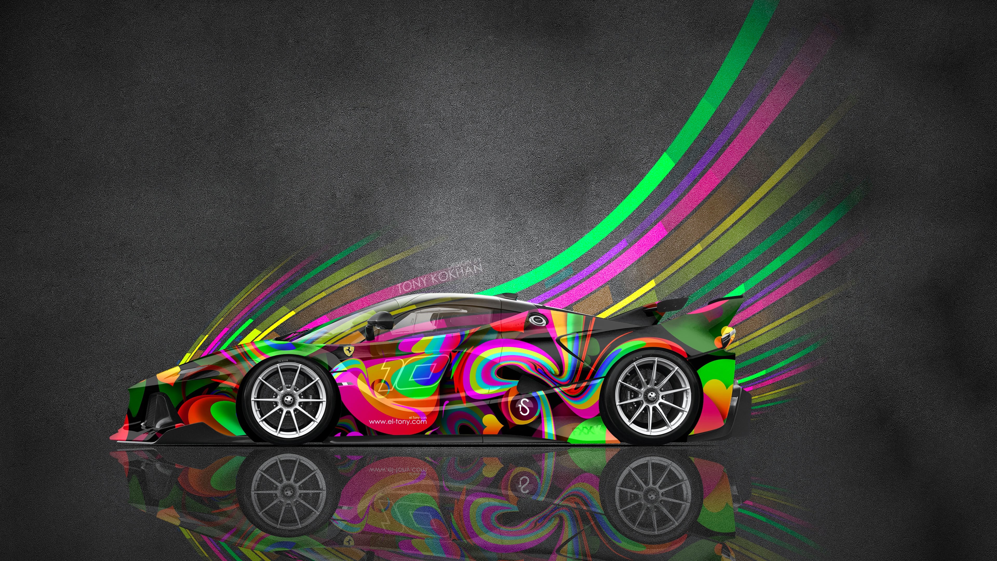 Colorful Ferrari Supercar with Abstract Design by Tony Kokhan HD Wallpaper