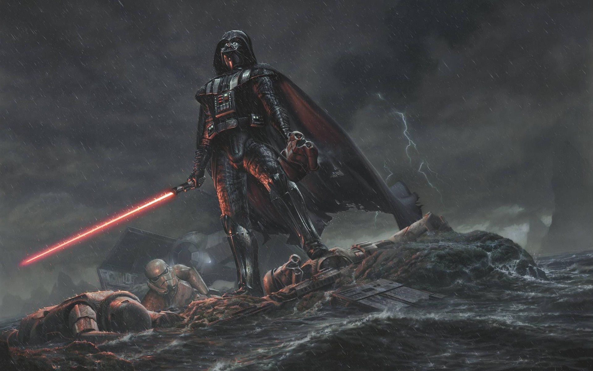 Darth Vader from Star Wars on a stormy sea HD Wallpaper