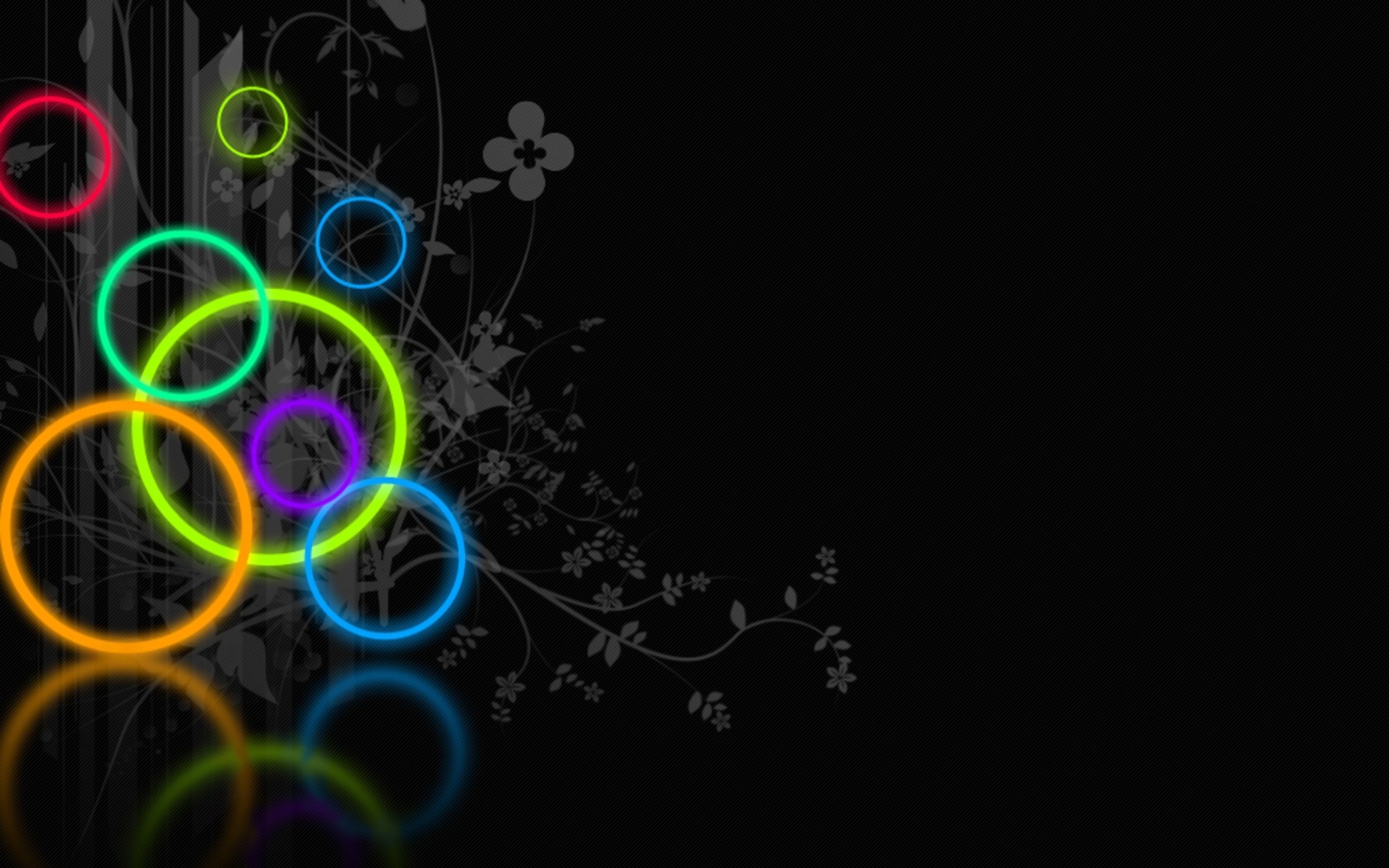 Neon Circles and Floral Design on Black HD Wallpaper