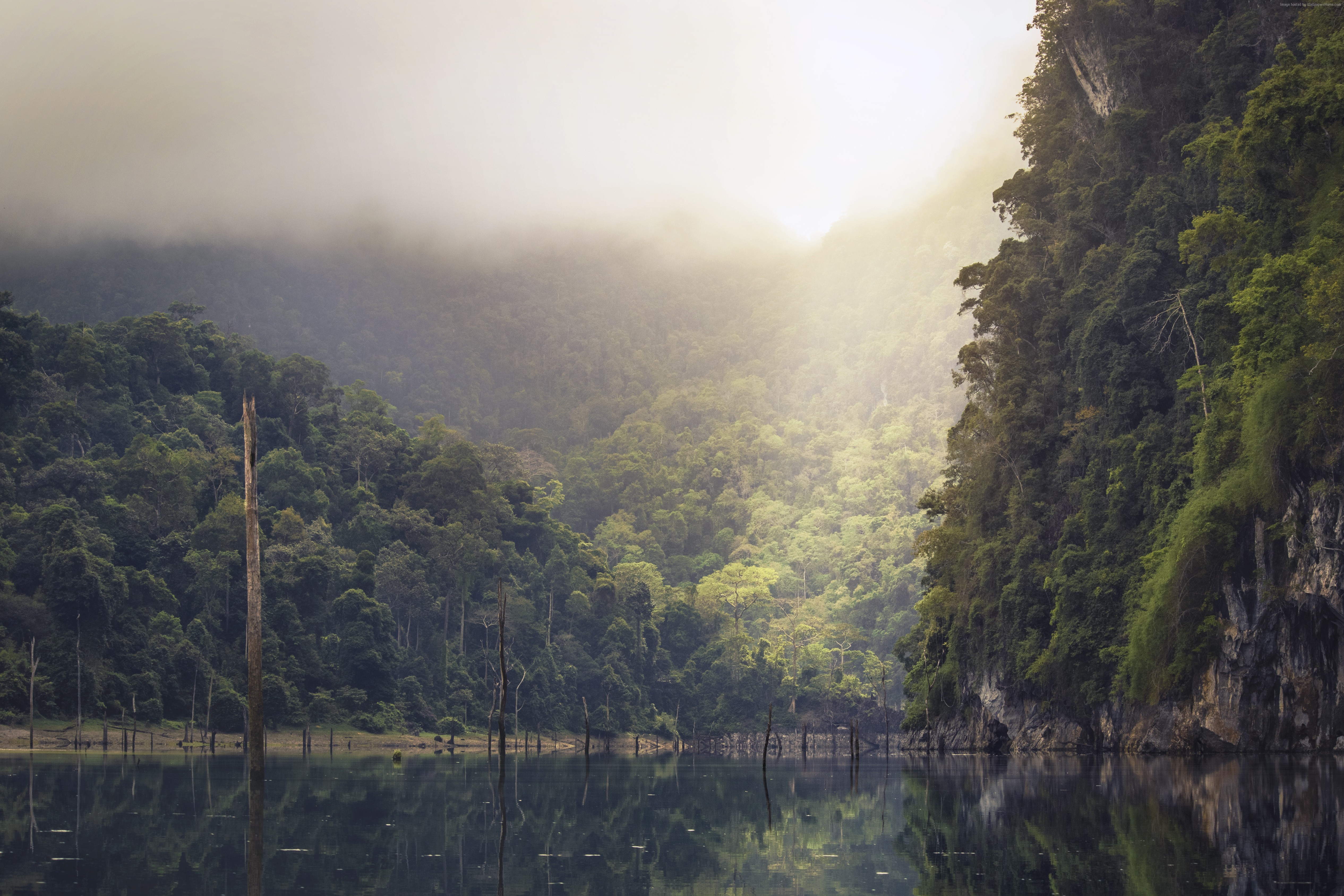 Misty Mountains and River in Thailand HD Wallpaper