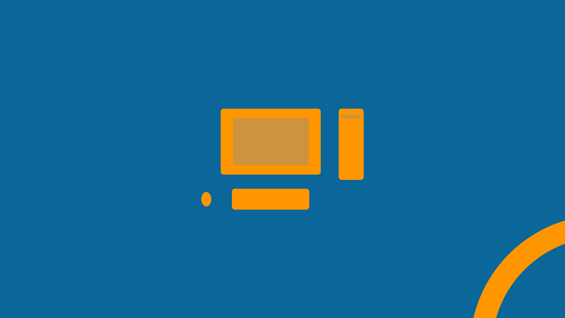Minimalist computer icon with orange elements on blue background HD Wallpaper