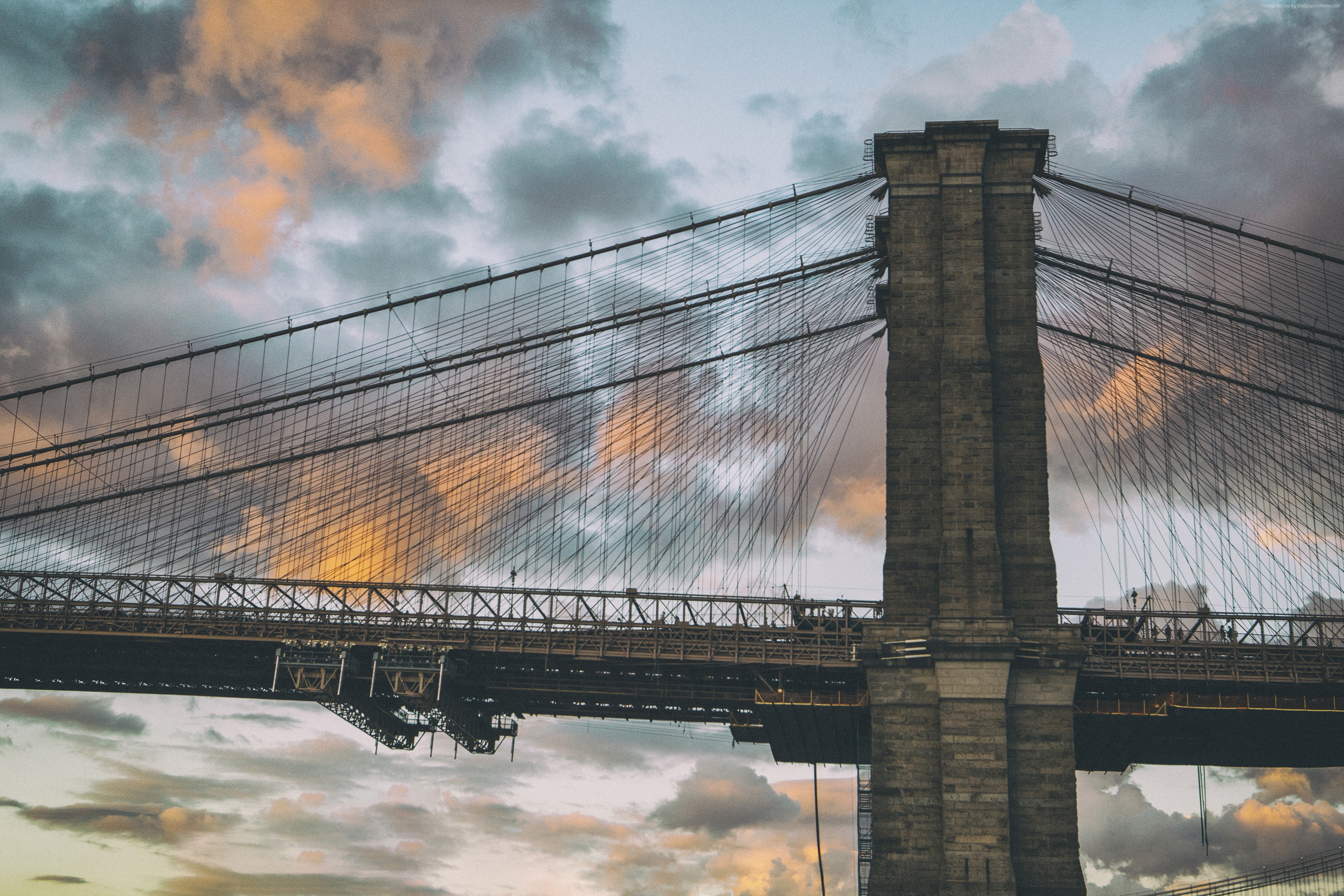 Brooklyn Bridge at sunset with clouds HD Wallpaper