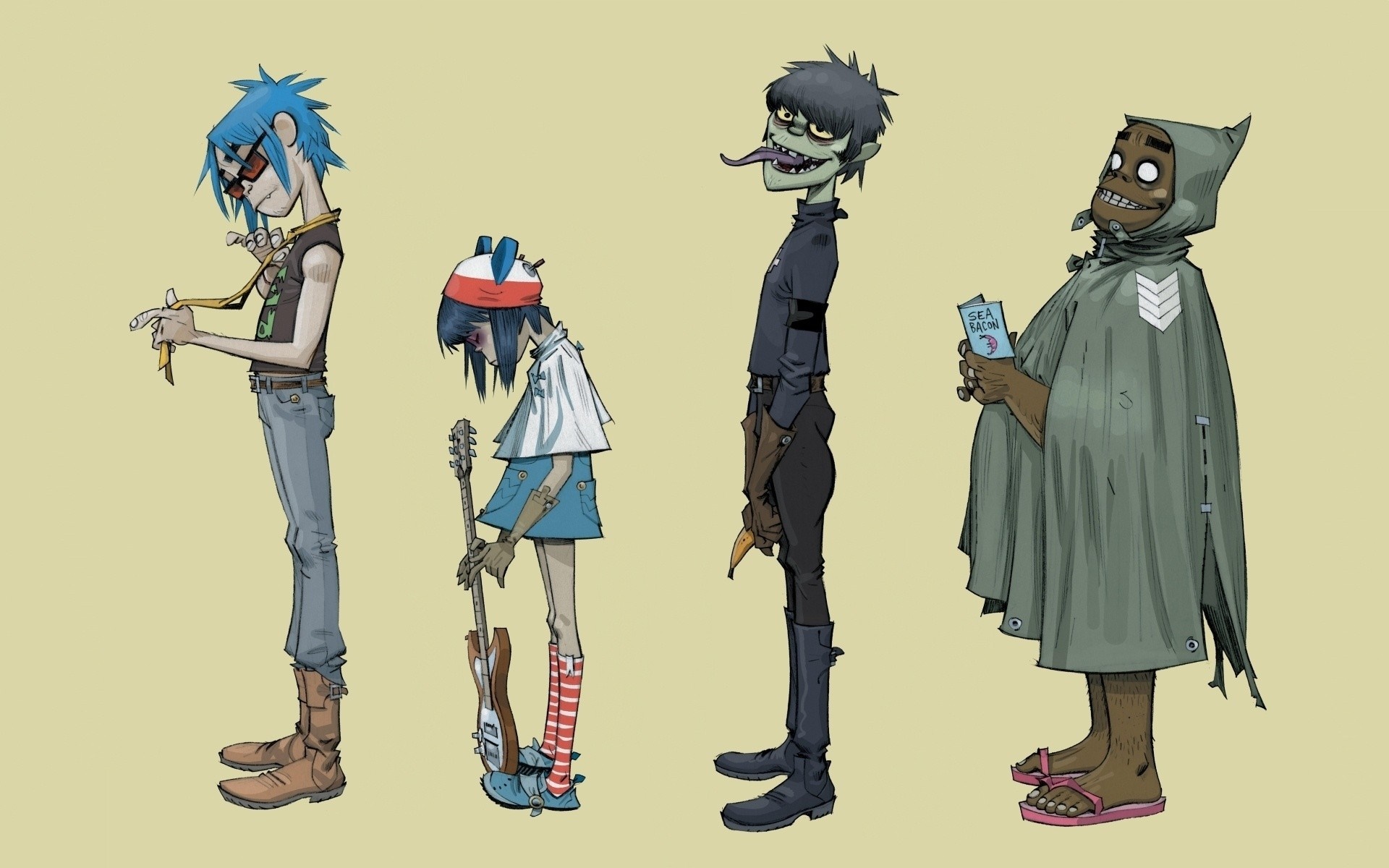Gorillaz characters 2-D, Noodle, Murdoc Niccals, and Russel Hobbs HD Wallpaper