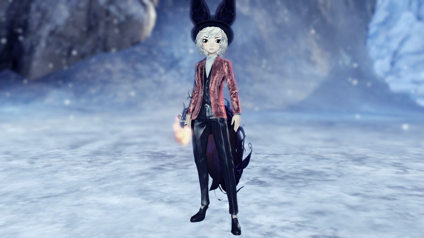 Character in a sparkly jacket and bunny ears in a snowy landscape HD Wallpaper
