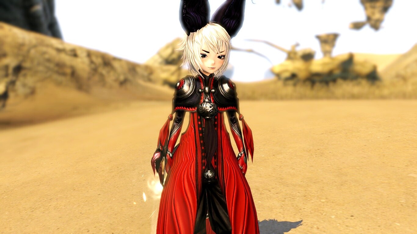 Anime girl with large ears in red and black outfit HD Wallpaper