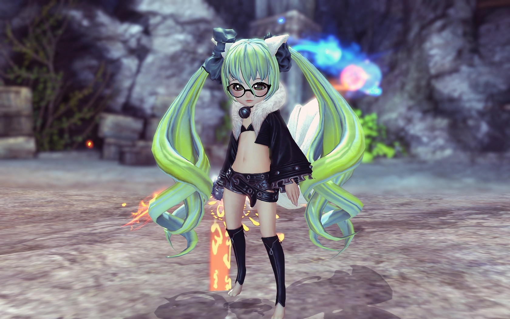 Anime character with green pigtails and glasses HD Wallpaper