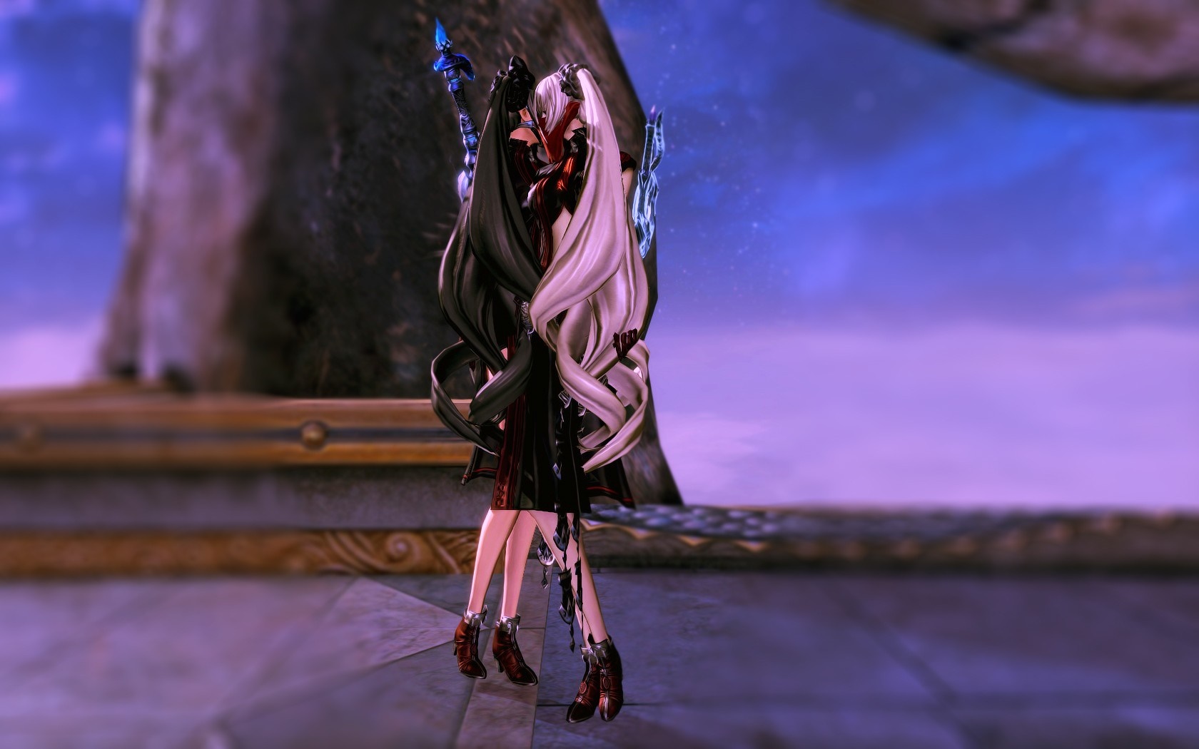 Character with black and white hair holding a staff HD Wallpaper