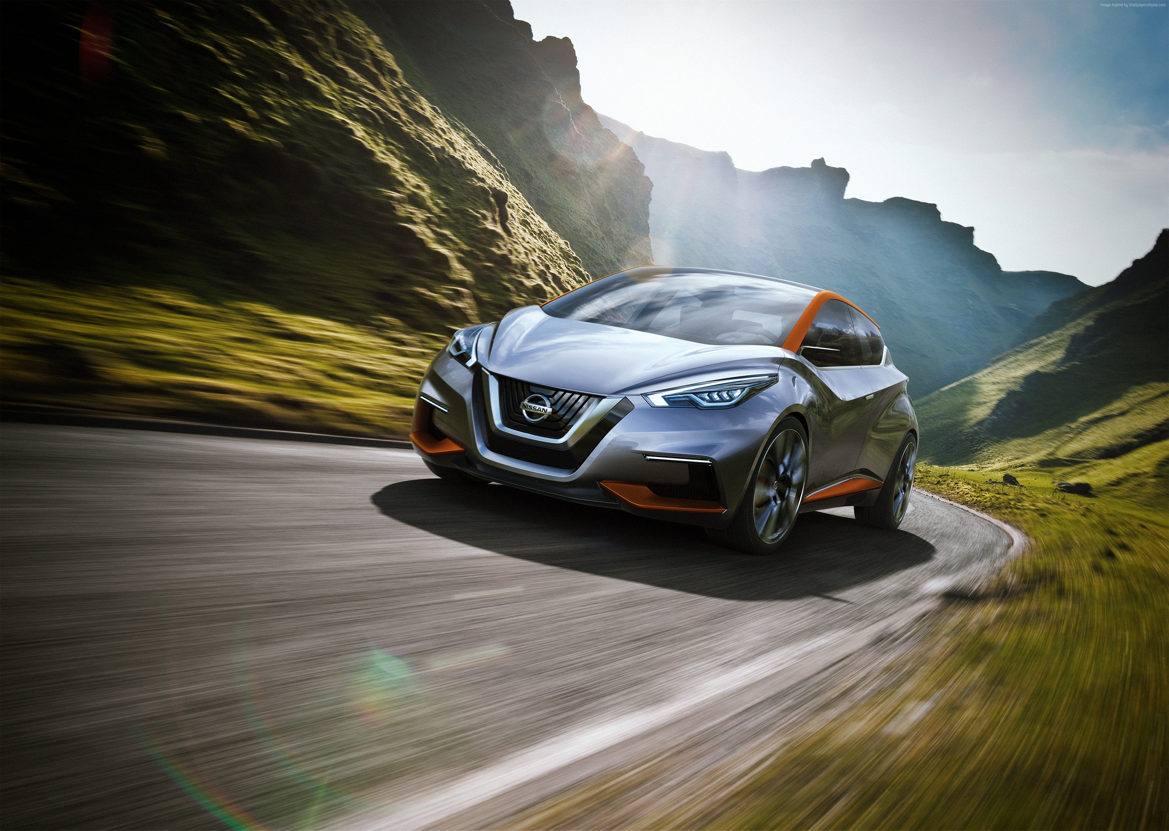 Nissan Sway concept car driving on a mountain road HD Wallpaper