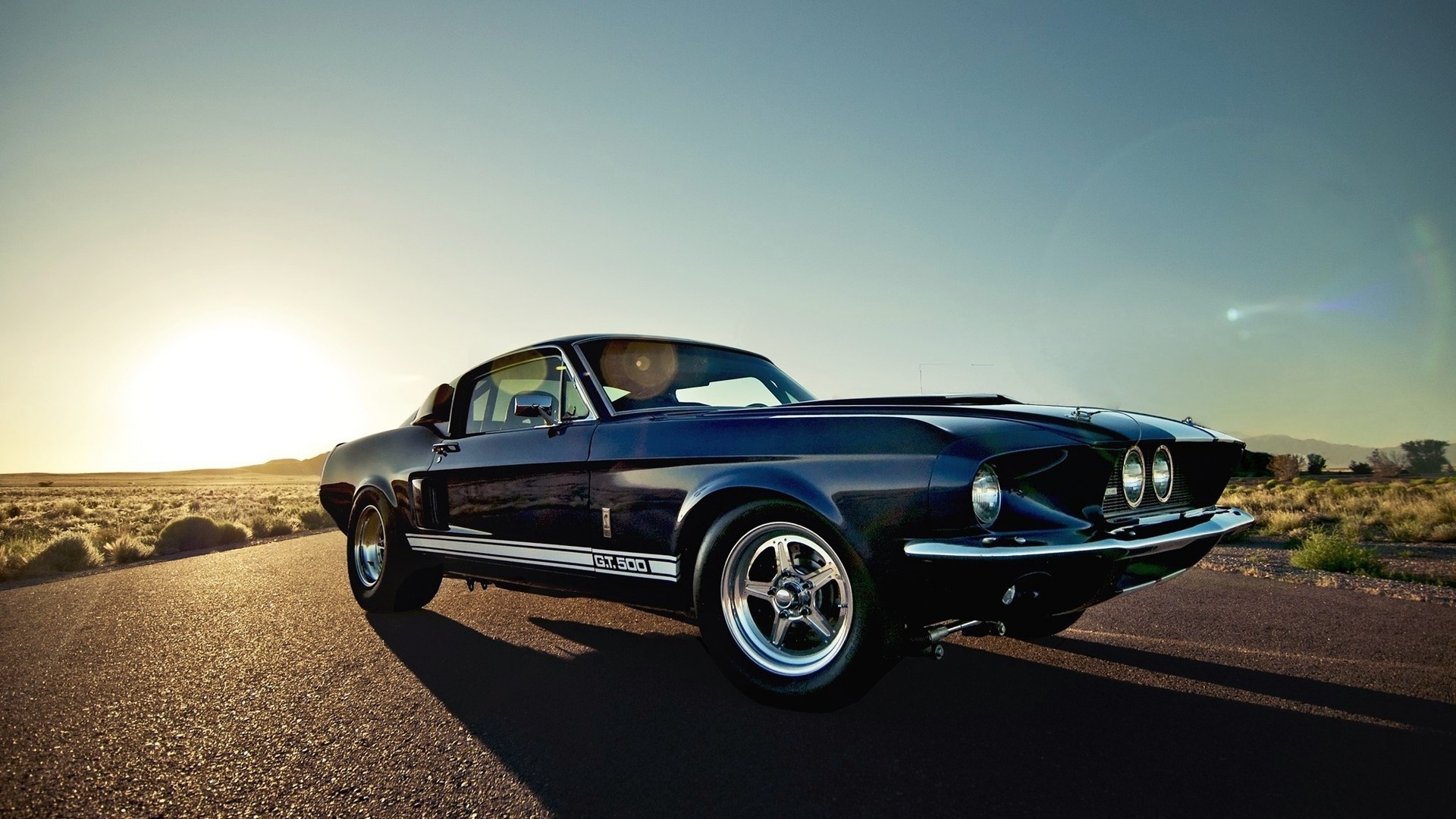 Dark Blue 1967 Shelby GT500 Mustang on a Desert Road HD Wallpaper