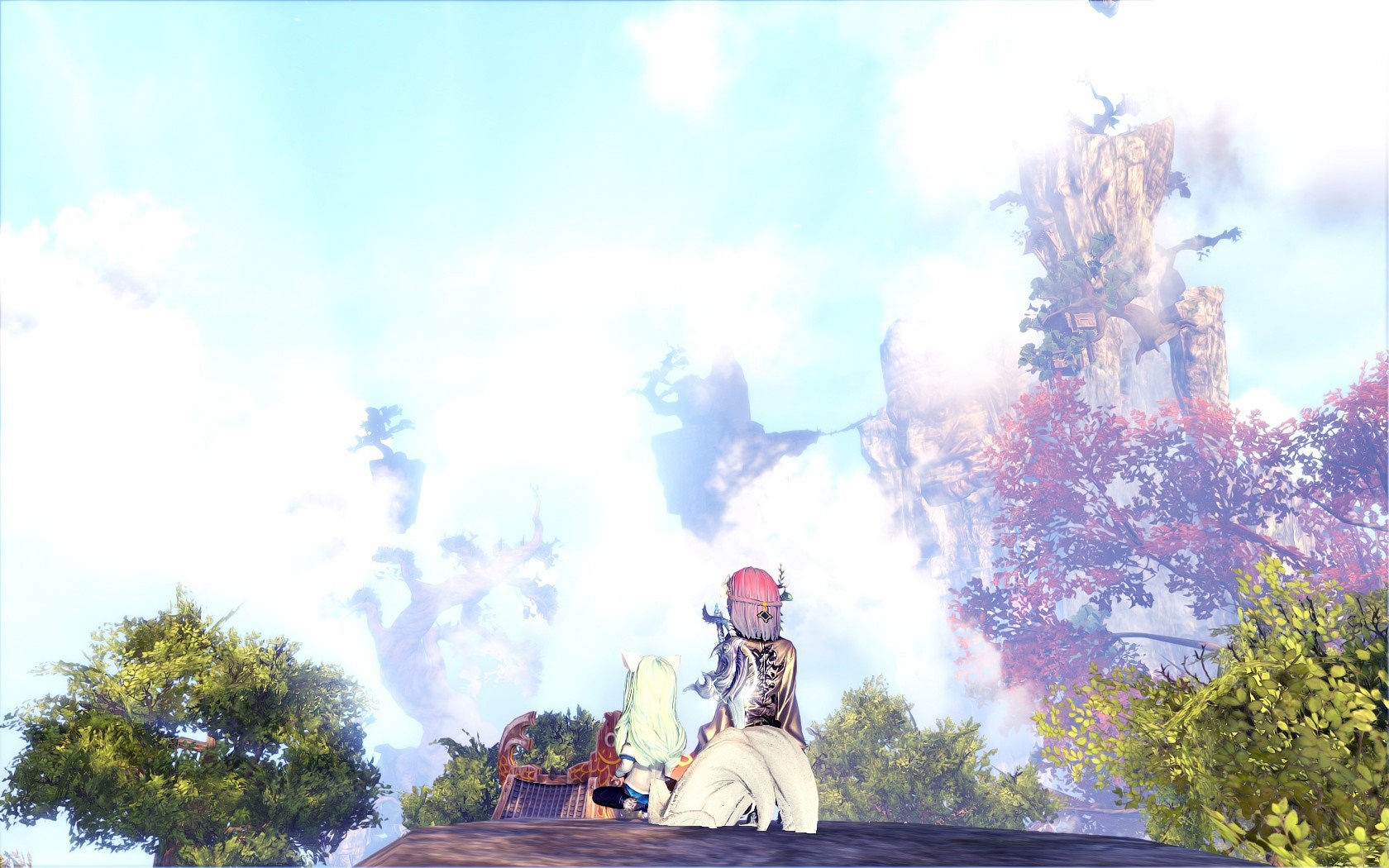 Blade & Soul screenshot of two characters looking at floating islands HD Wallpaper