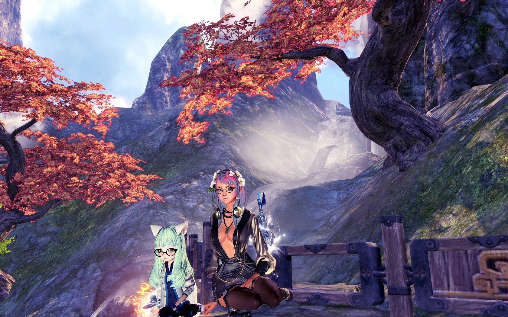 Two anime characters in a fantasy landscape HD Wallpaper