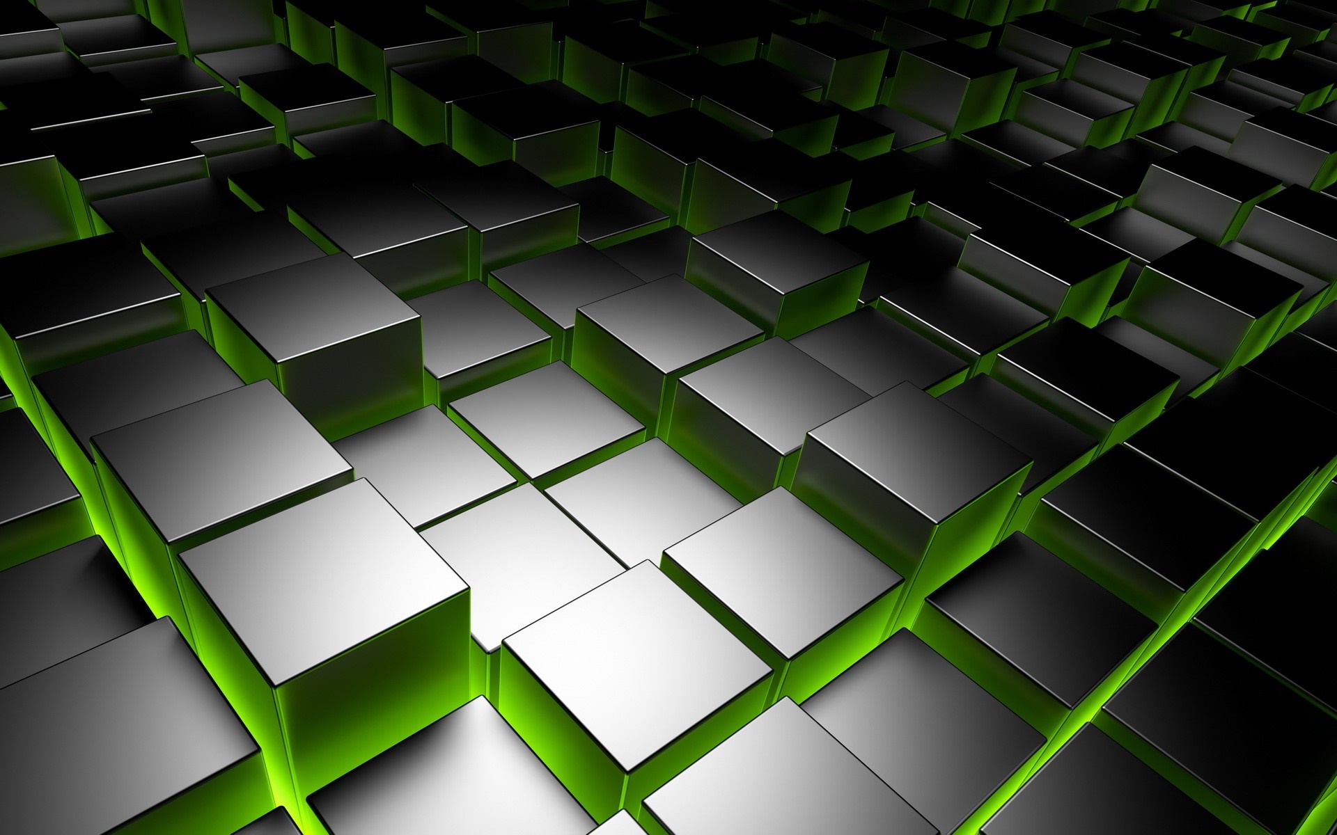 Abstract 3D Cubes with Green Glow HD Wallpaper