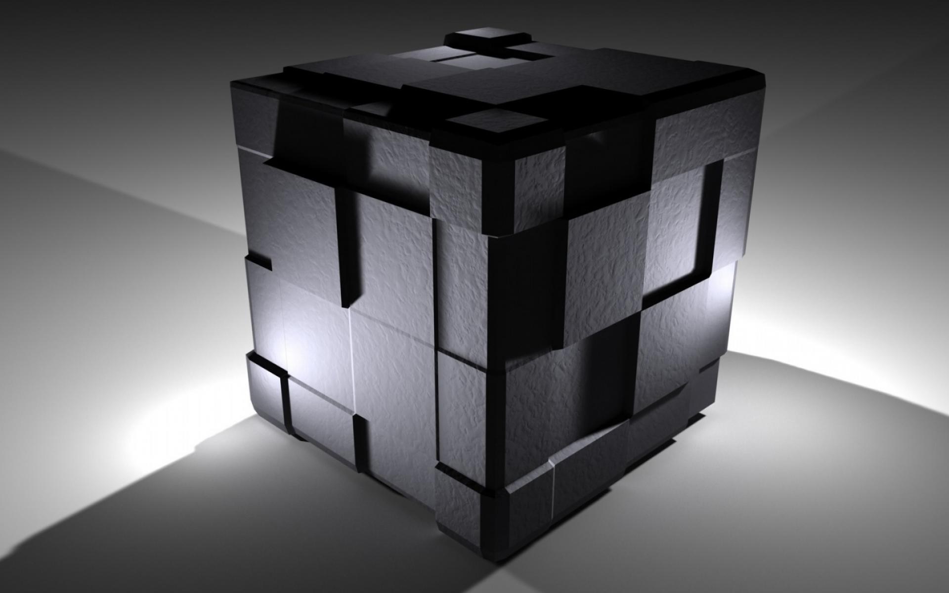 Monochrome 3D cube illustration with lighting and shadows HD Wallpaper
