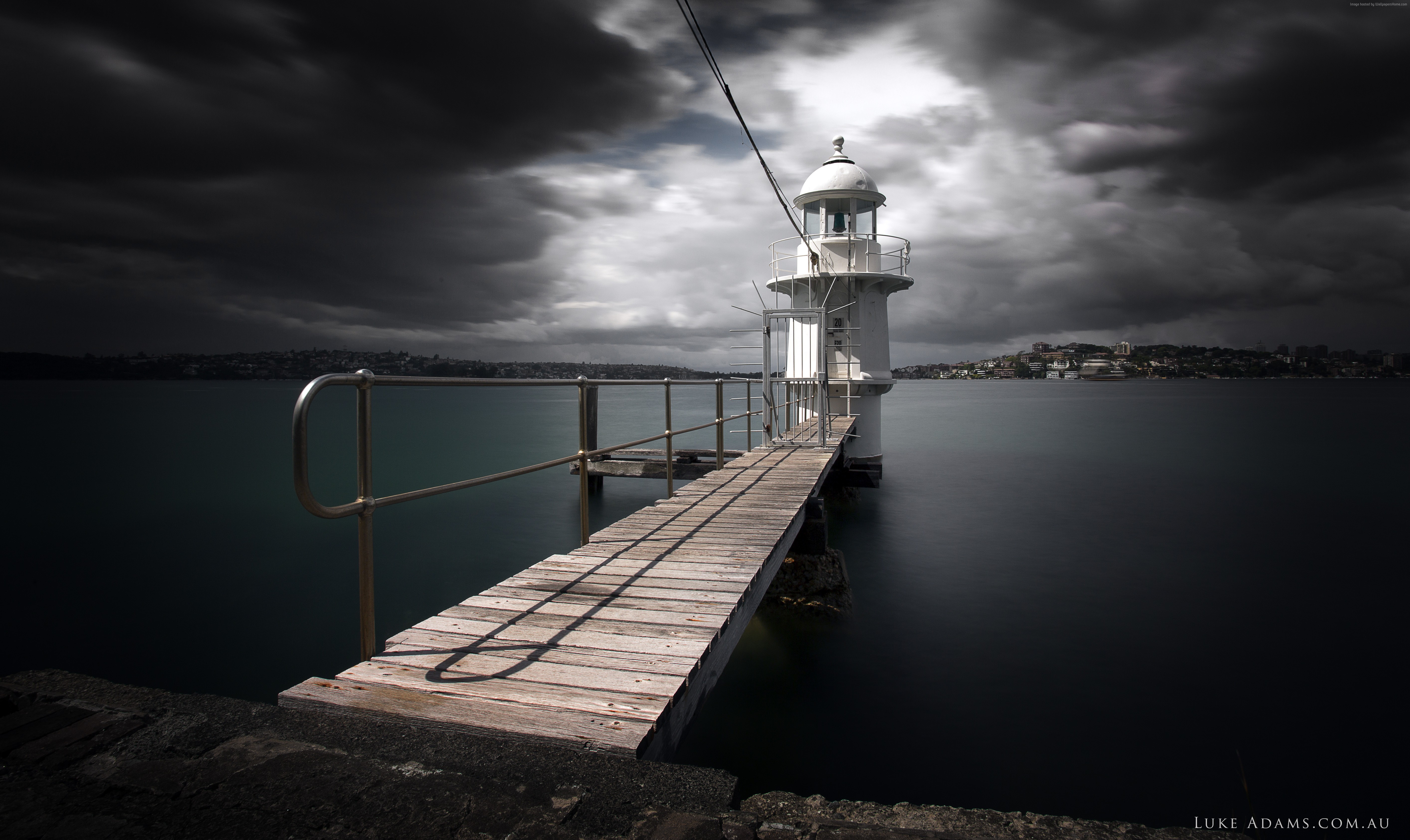 pierce, clouds, 4k, 8k, lighthouse, Sydney Harbour, river, 5k HD Wallpaper