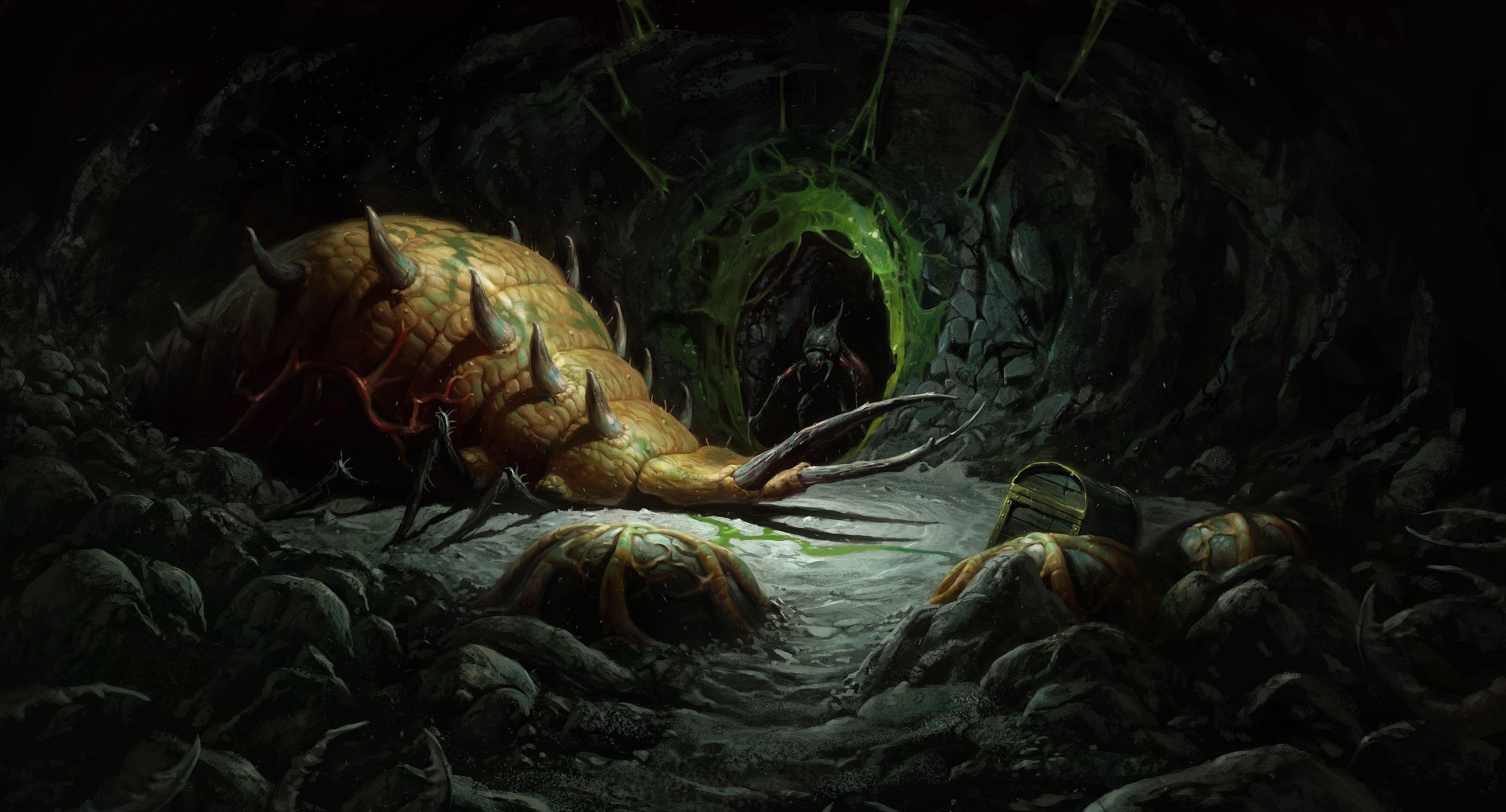 Diablo III screenshot of a large creature in a cave HD Wallpaper