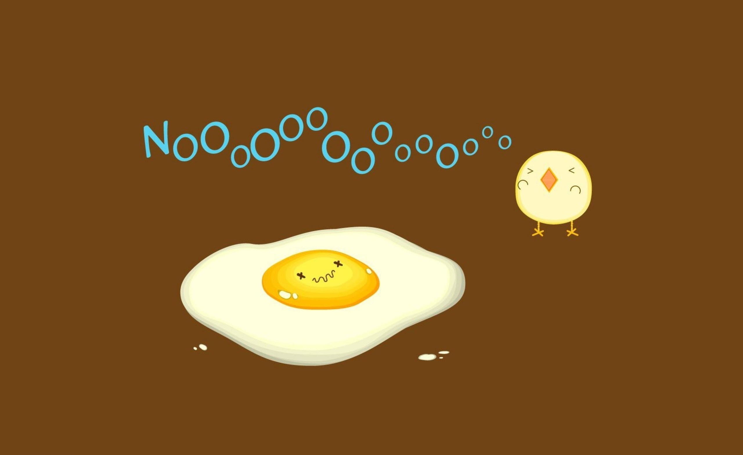 Sad chick and dead fried egg illustration HD Wallpaper