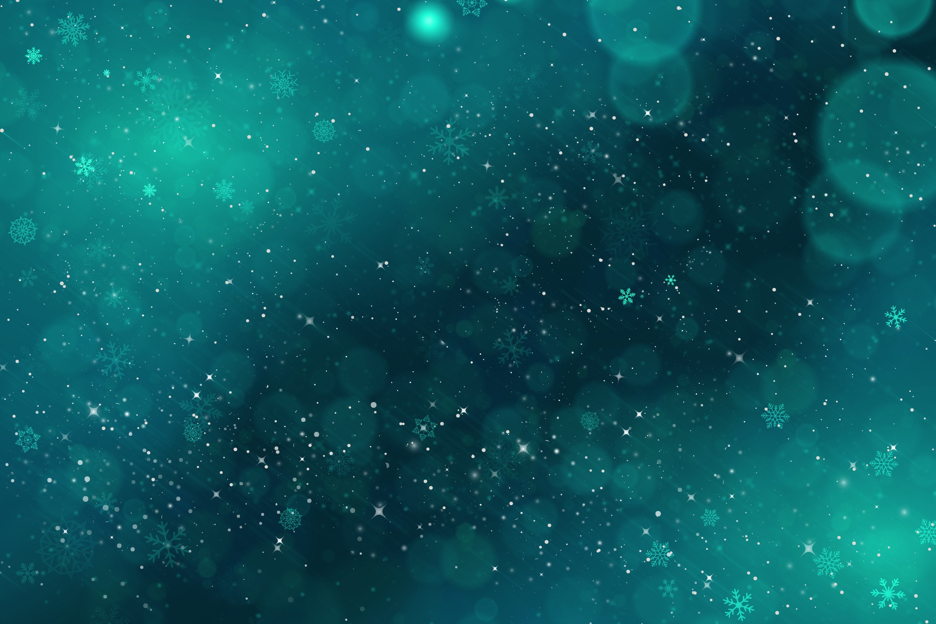 Sparkling snowflakes and bokeh in a teal nebula HD Wallpaper