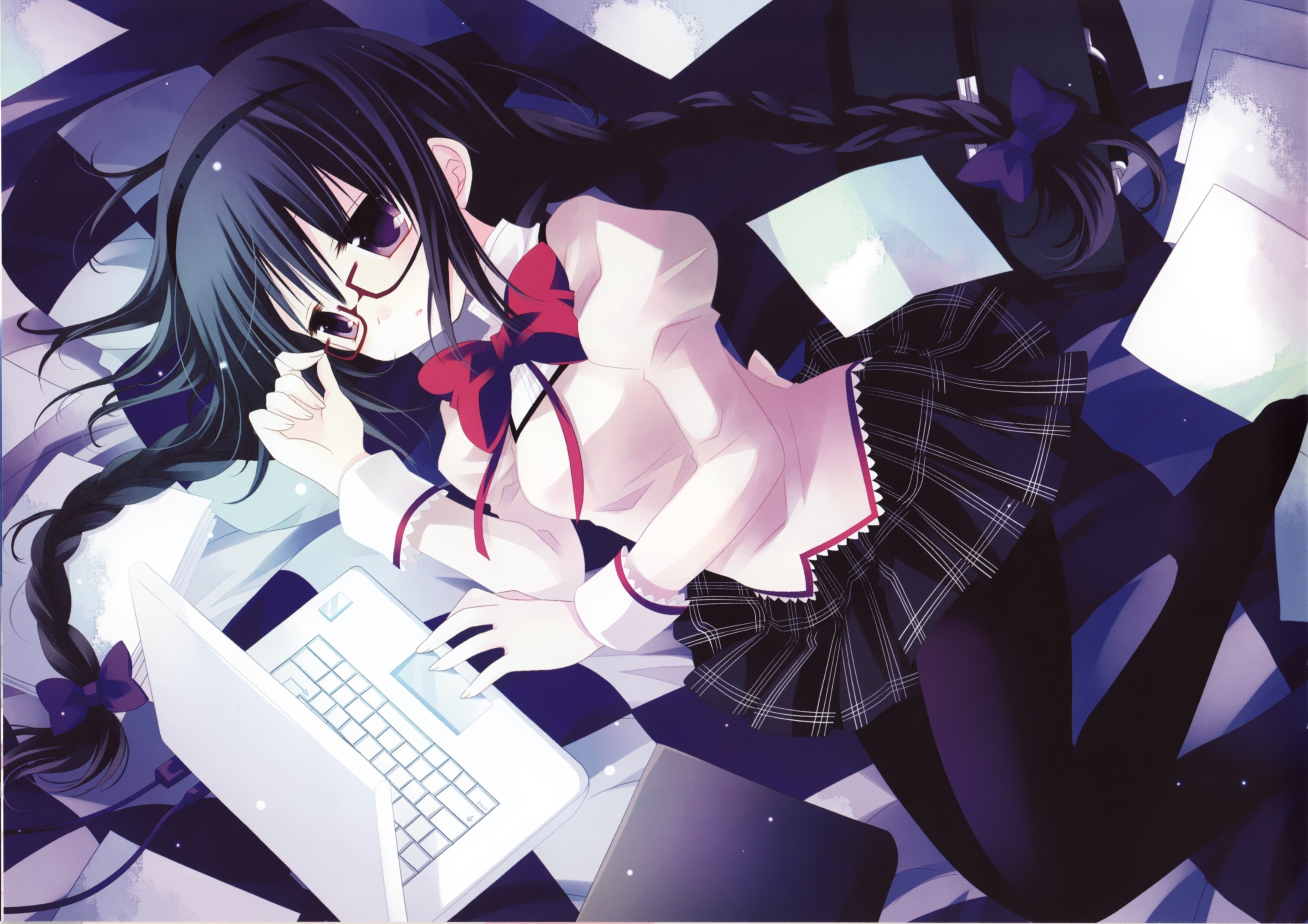 Akemi Homura from Mahou Shoujo Madoka Magica with laptop HD Wallpaper