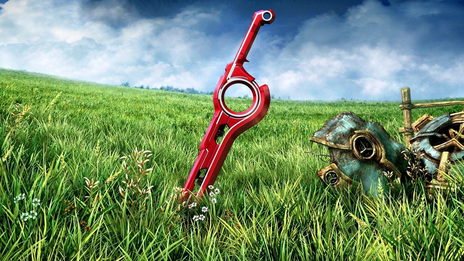 The Monado sword in a grassy field from Xenoblade Chronicles HD Wallpaper