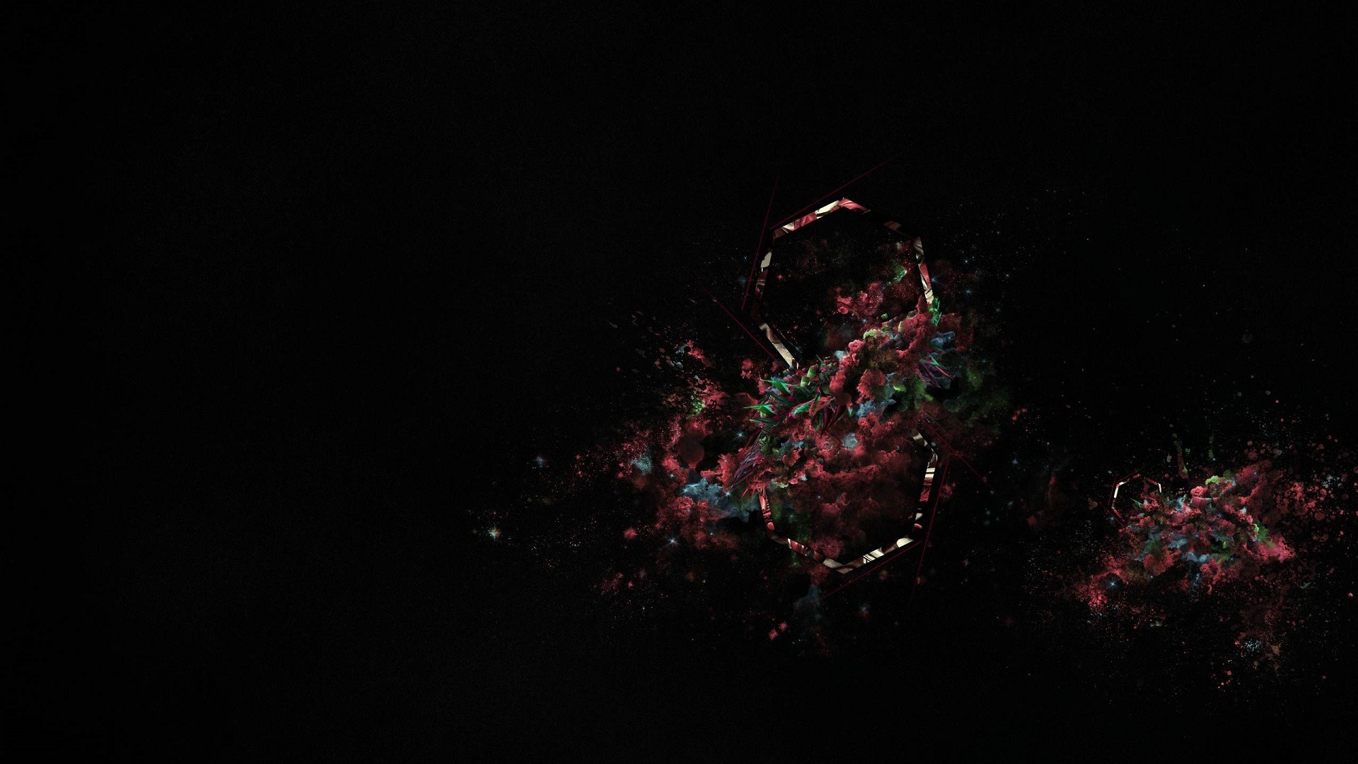 Abstract digital art with red and blue explosions HD Wallpaper