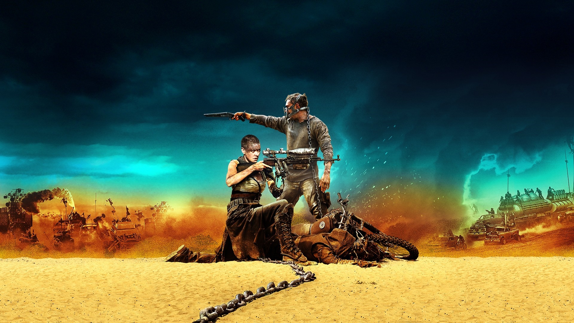 Mad Max: Fury Road - Max and Furiosa with weapons HD Wallpaper