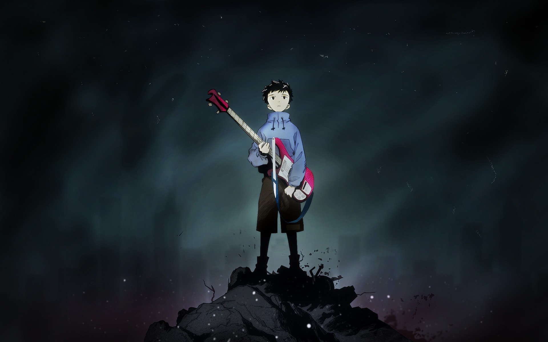 Anime boy with a bass guitar HD Wallpaper