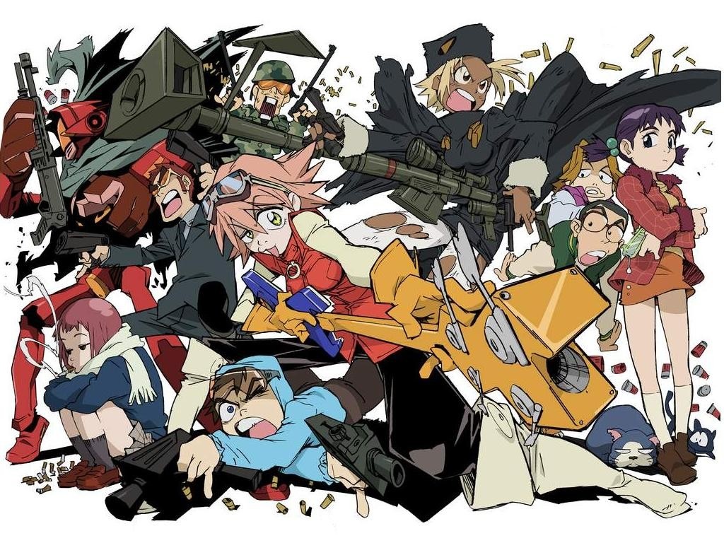 Group of characters from FLCL with weapons HD Wallpaper