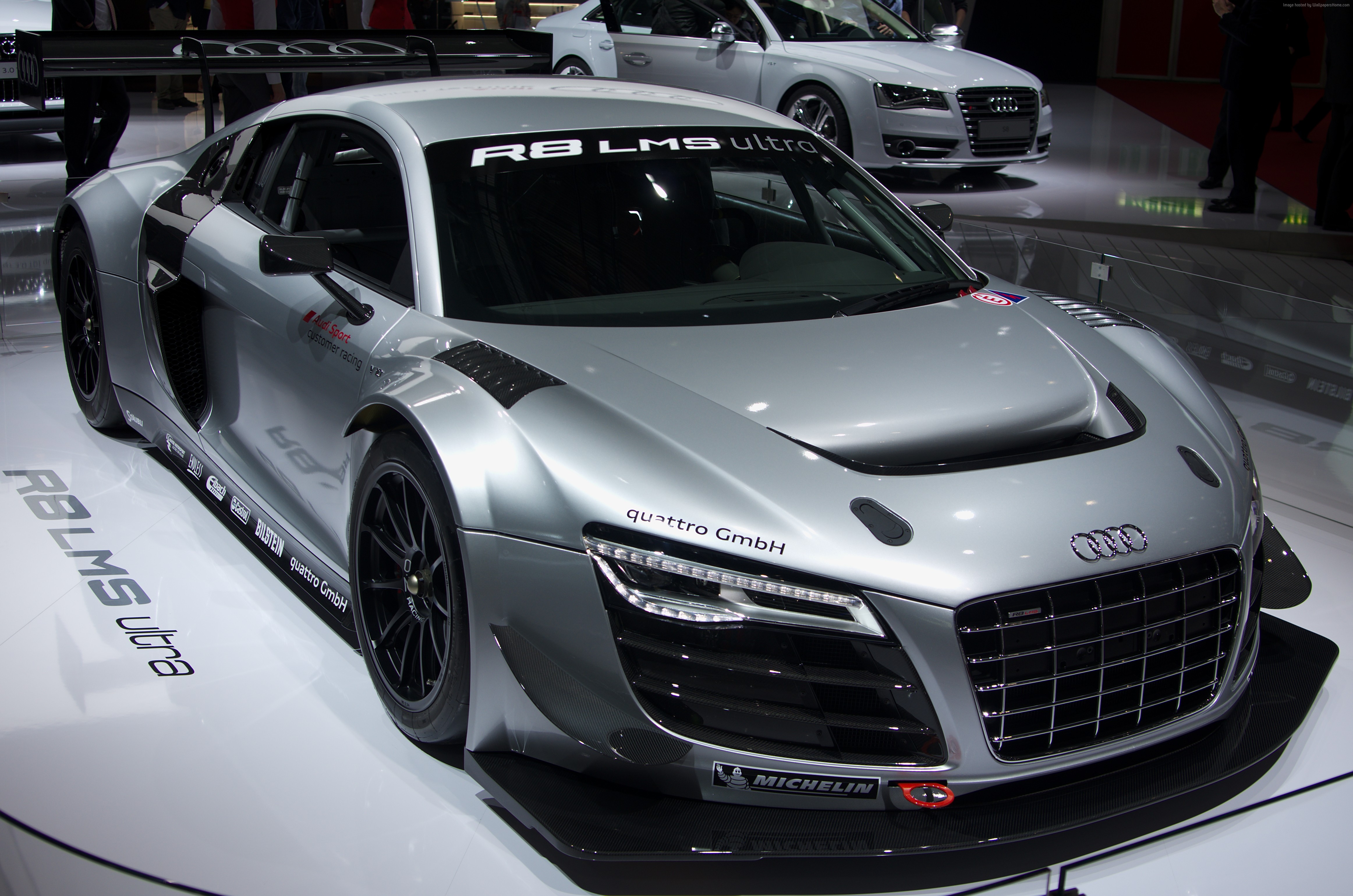 Silver Audi R8 LMS Ultra race car HD Wallpaper