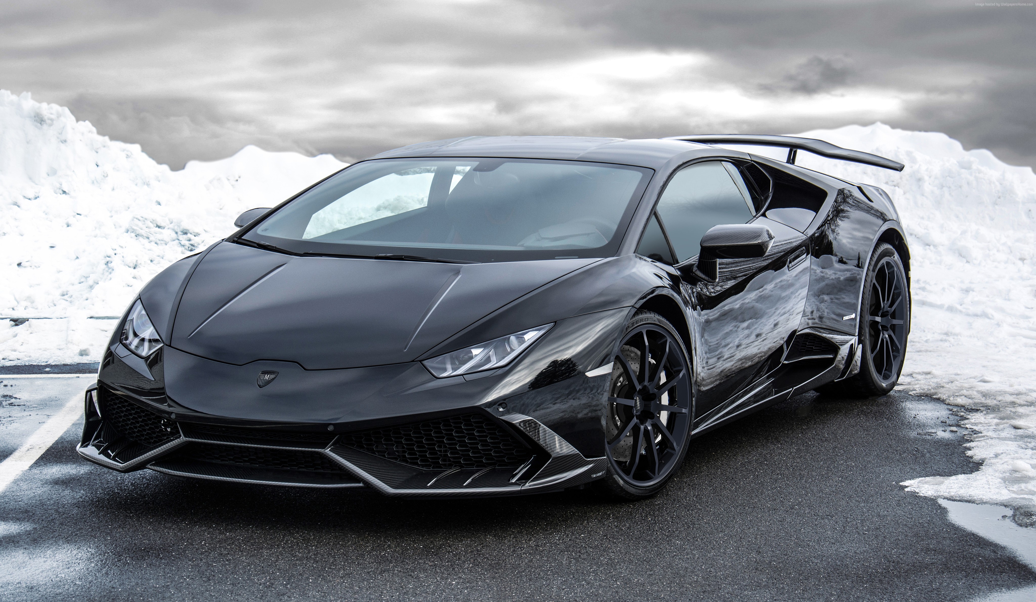 Black Lamborghini Huracan in Snowy Landscape HD Wallpaper