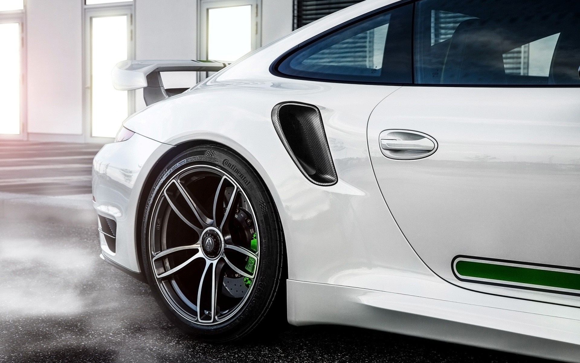 White Porsche 911 Turbo with Green Accents HD Wallpaper