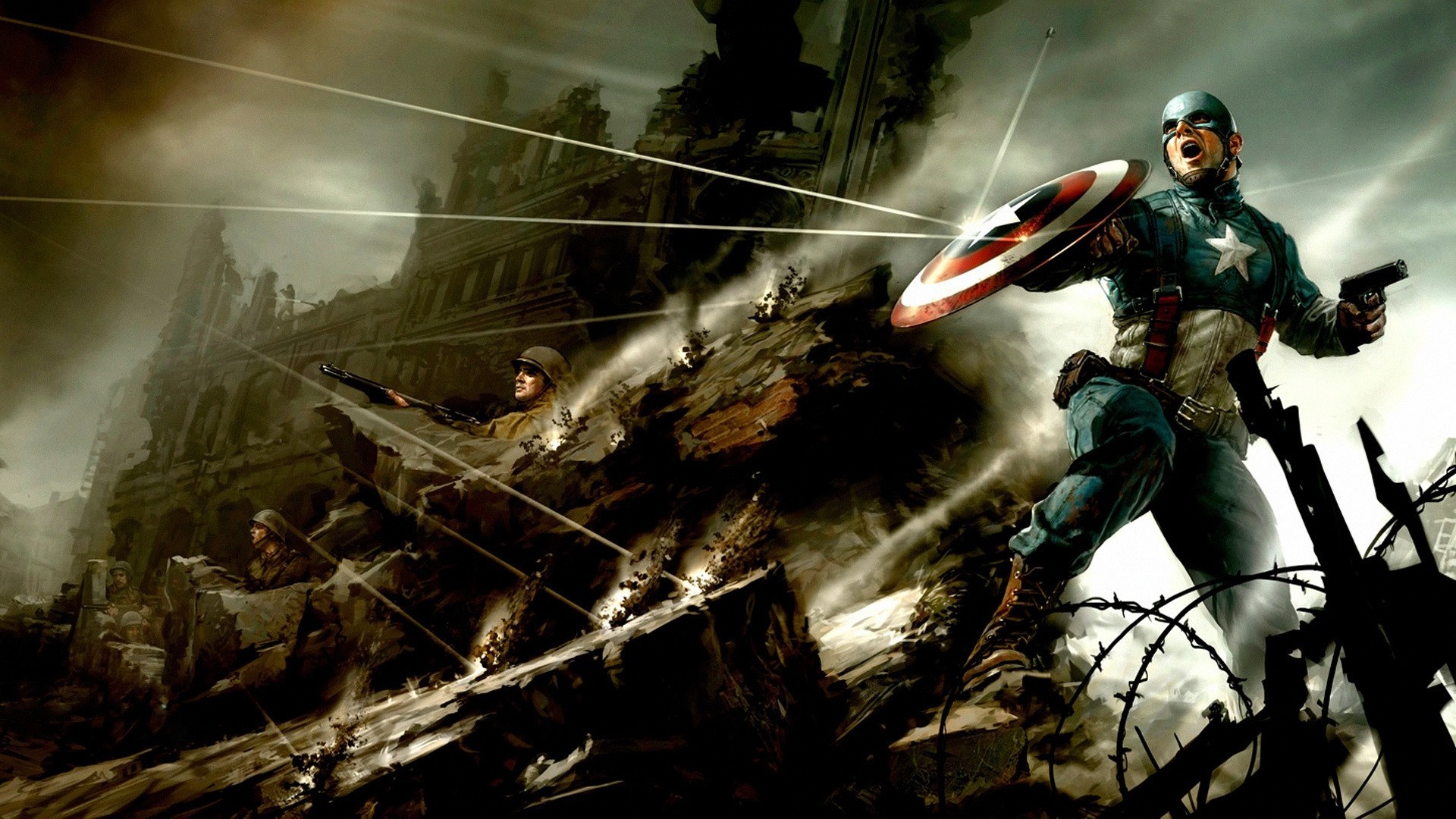 Captain America in a war-torn city HD Wallpaper