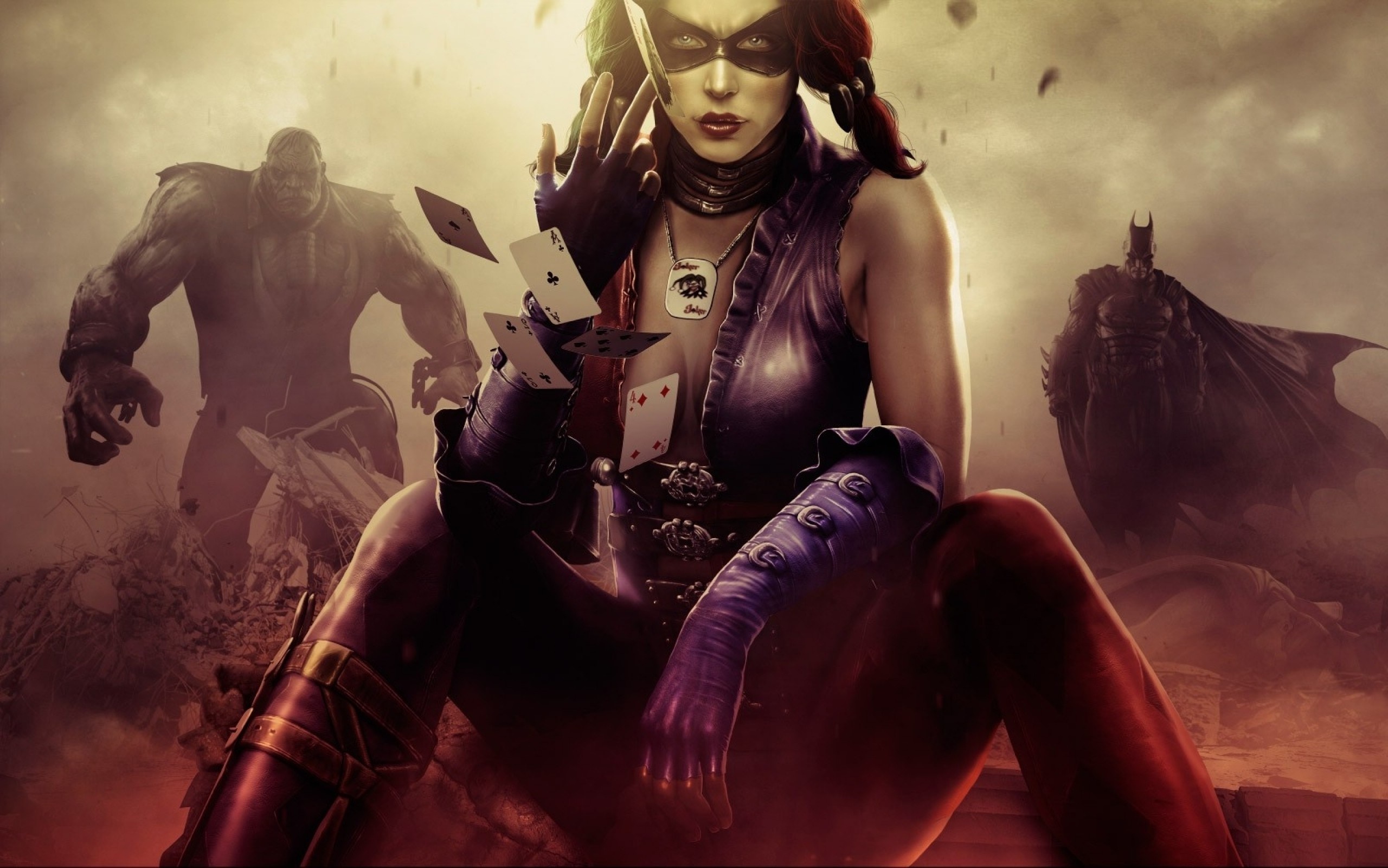 Harley Quinn, Solomon Grundy, and Batman in DC Comics art HD Wallpaper