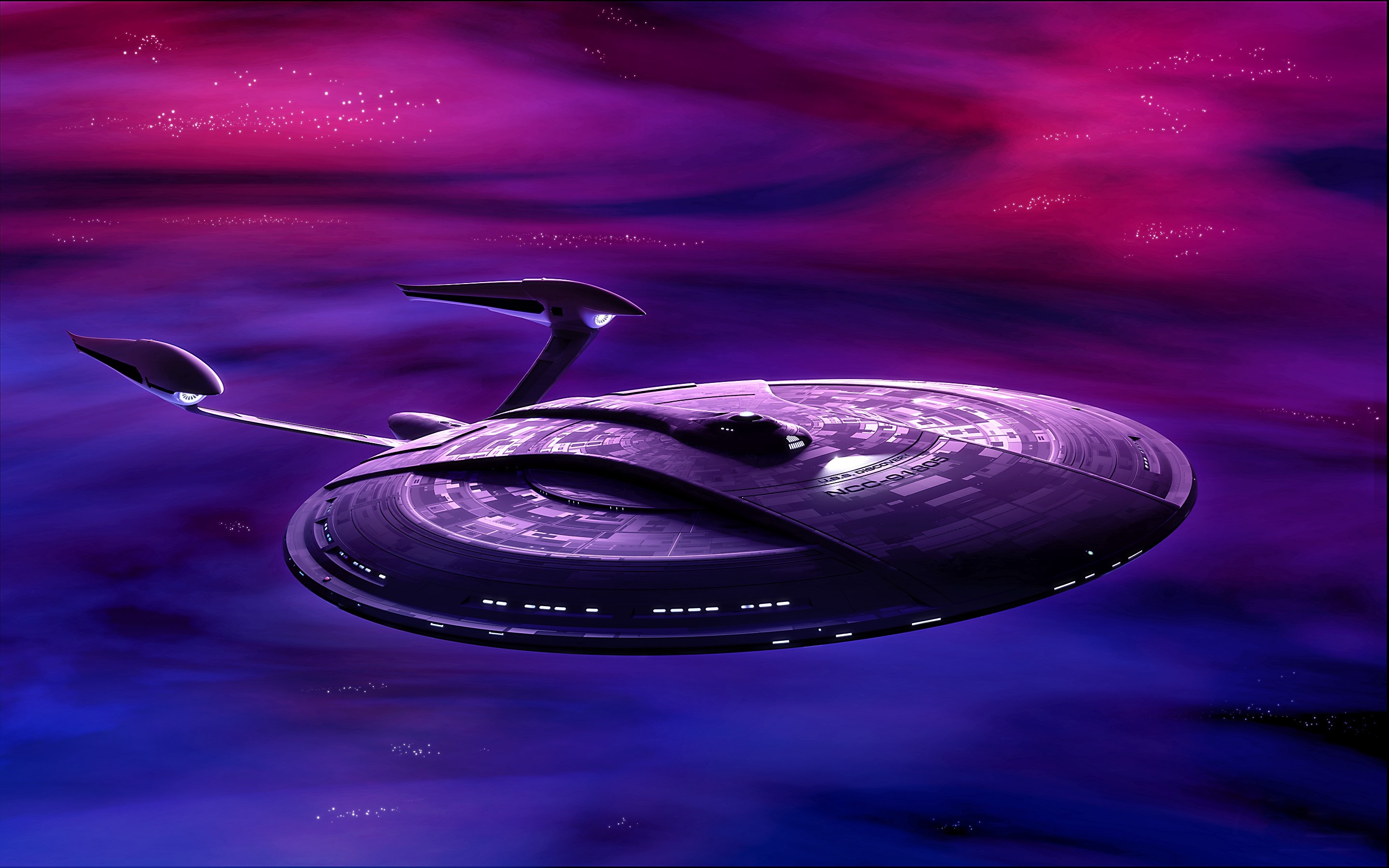 Star Trek spaceship in a purple nebula HD Wallpaper